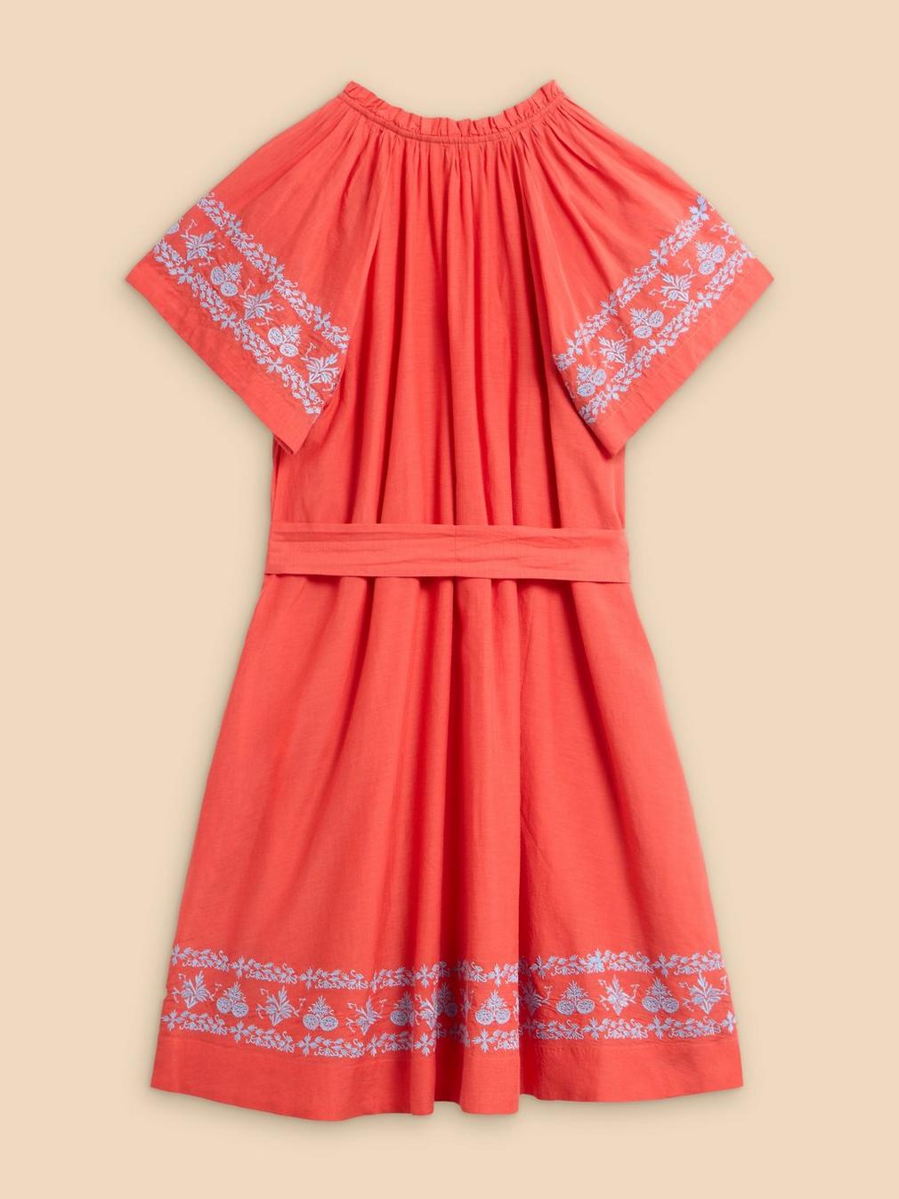 Anna Cotton Embroidered Dress in ORANGE MLT - FLAT BACK