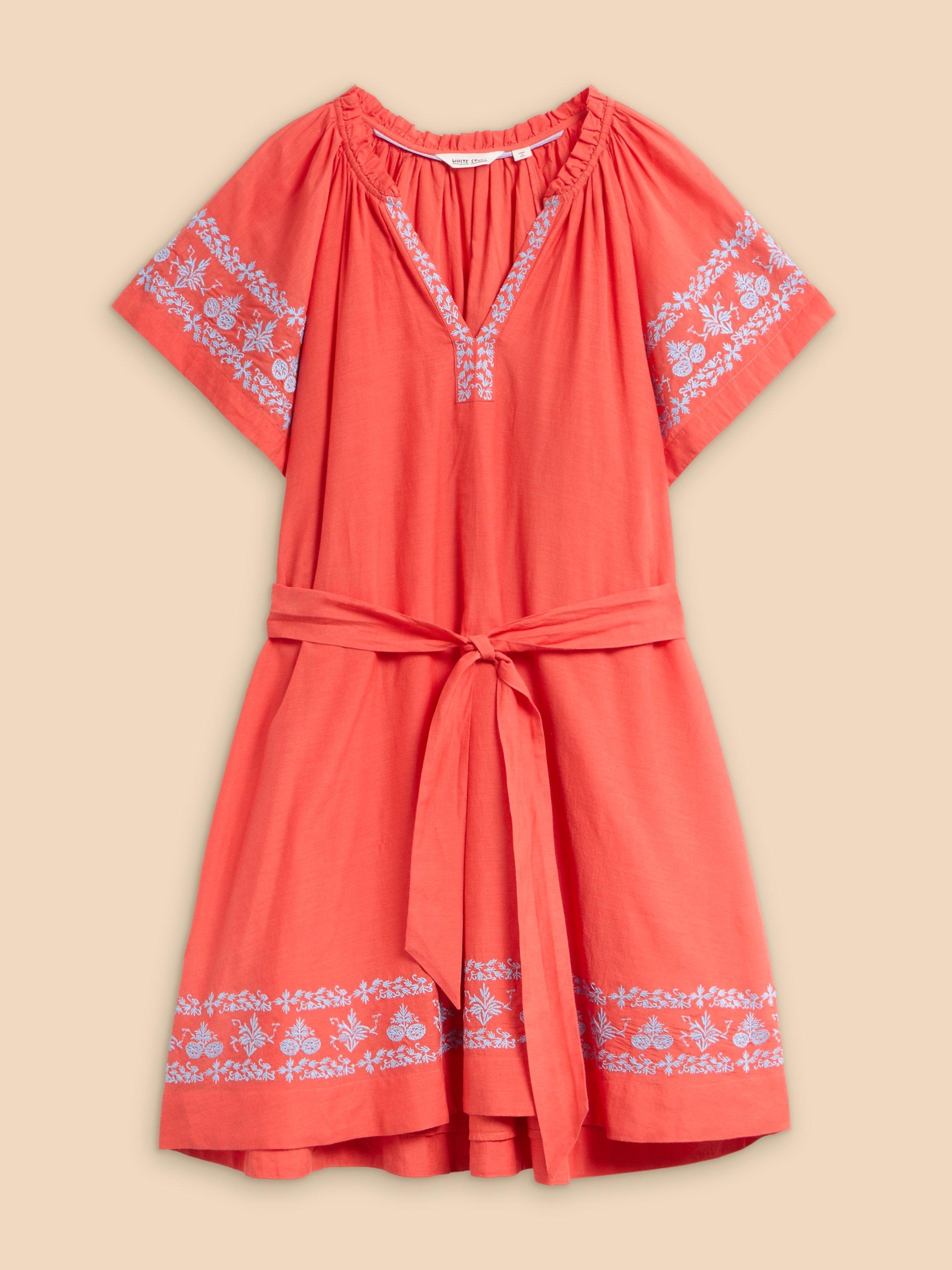 Anna Cotton Embroidered Dress in ORANGE MLT - FLAT FRONT