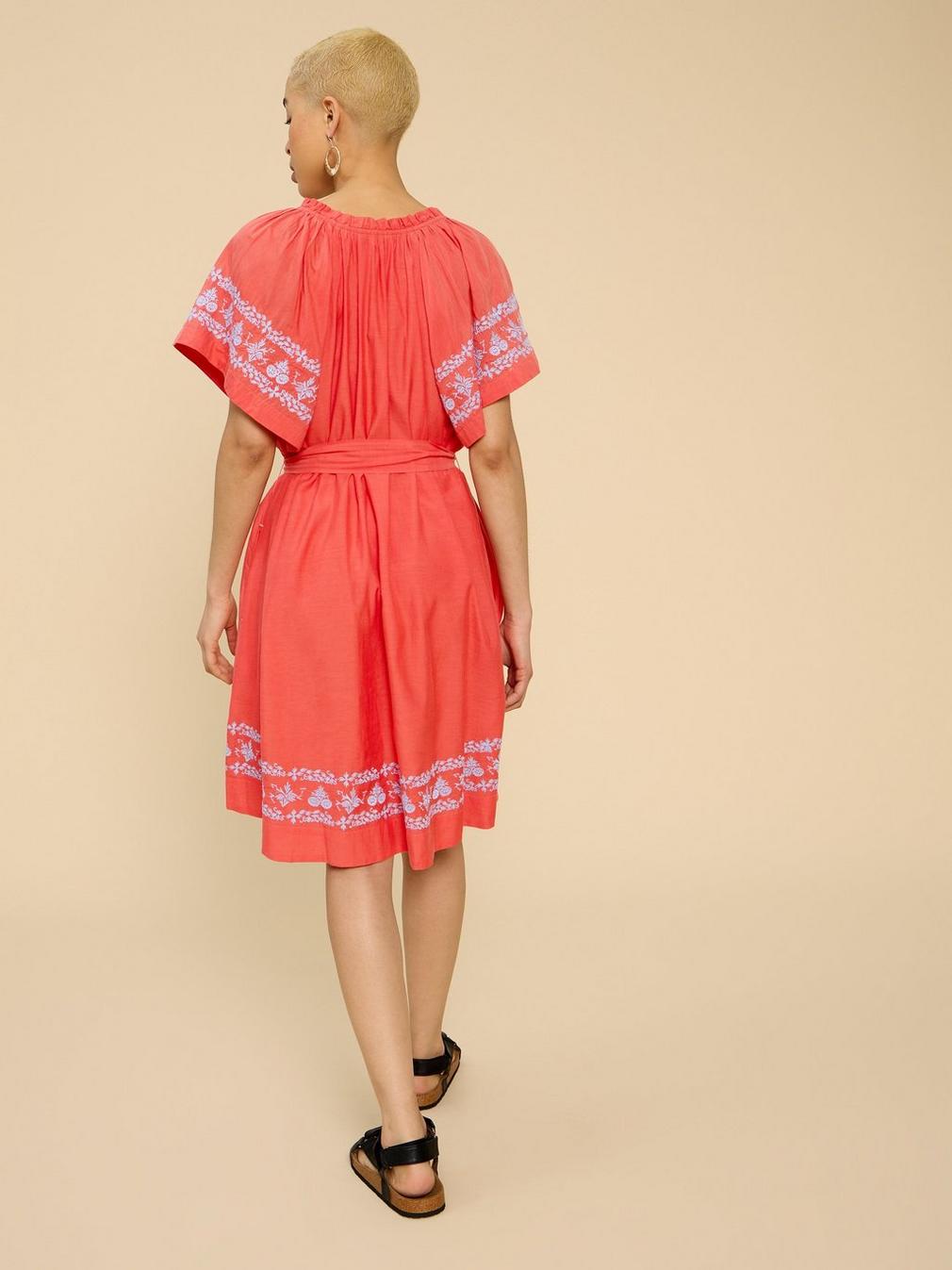 Anna Cotton Embroidered Dress in ORANGE MLT - MODEL BACK