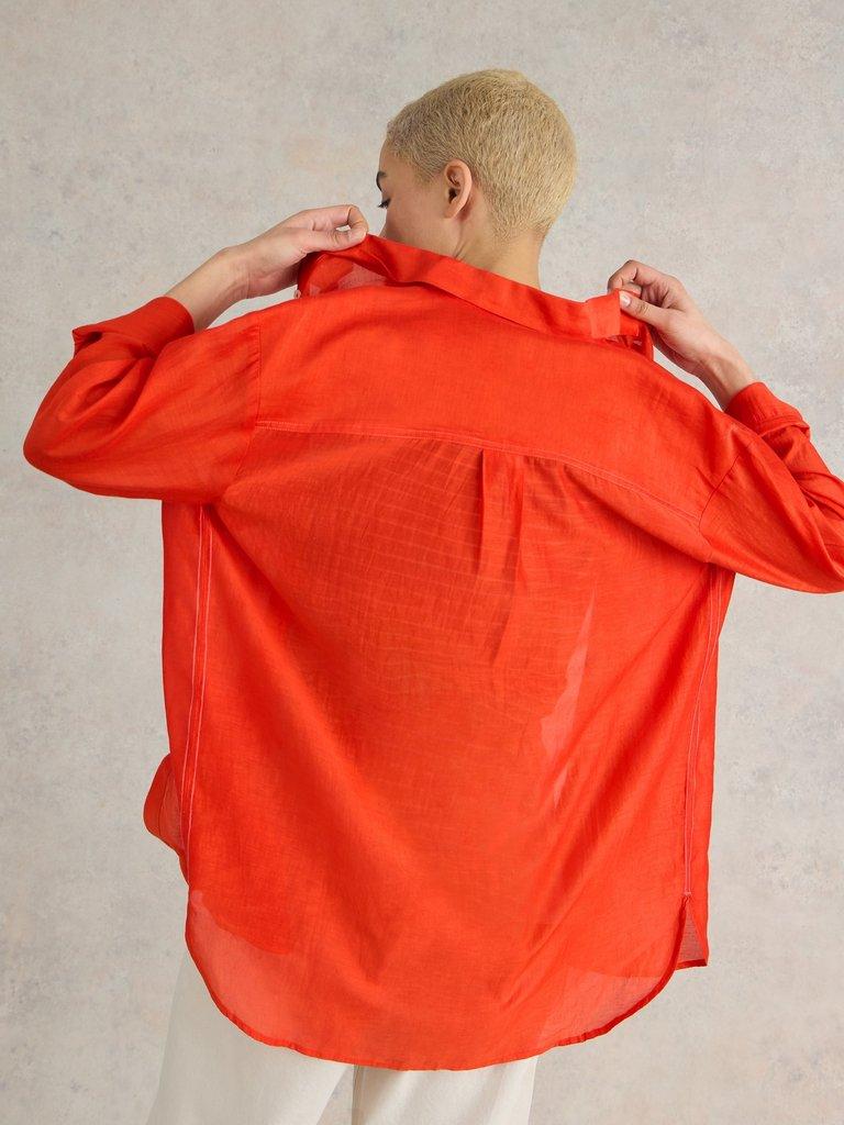 Delilah Cotton Silk Shirt in BRT ORANGE - MODEL BACK