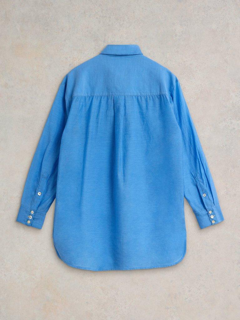 Delilah Cotton Silk Shirt in MID BLUE - FLAT BACK