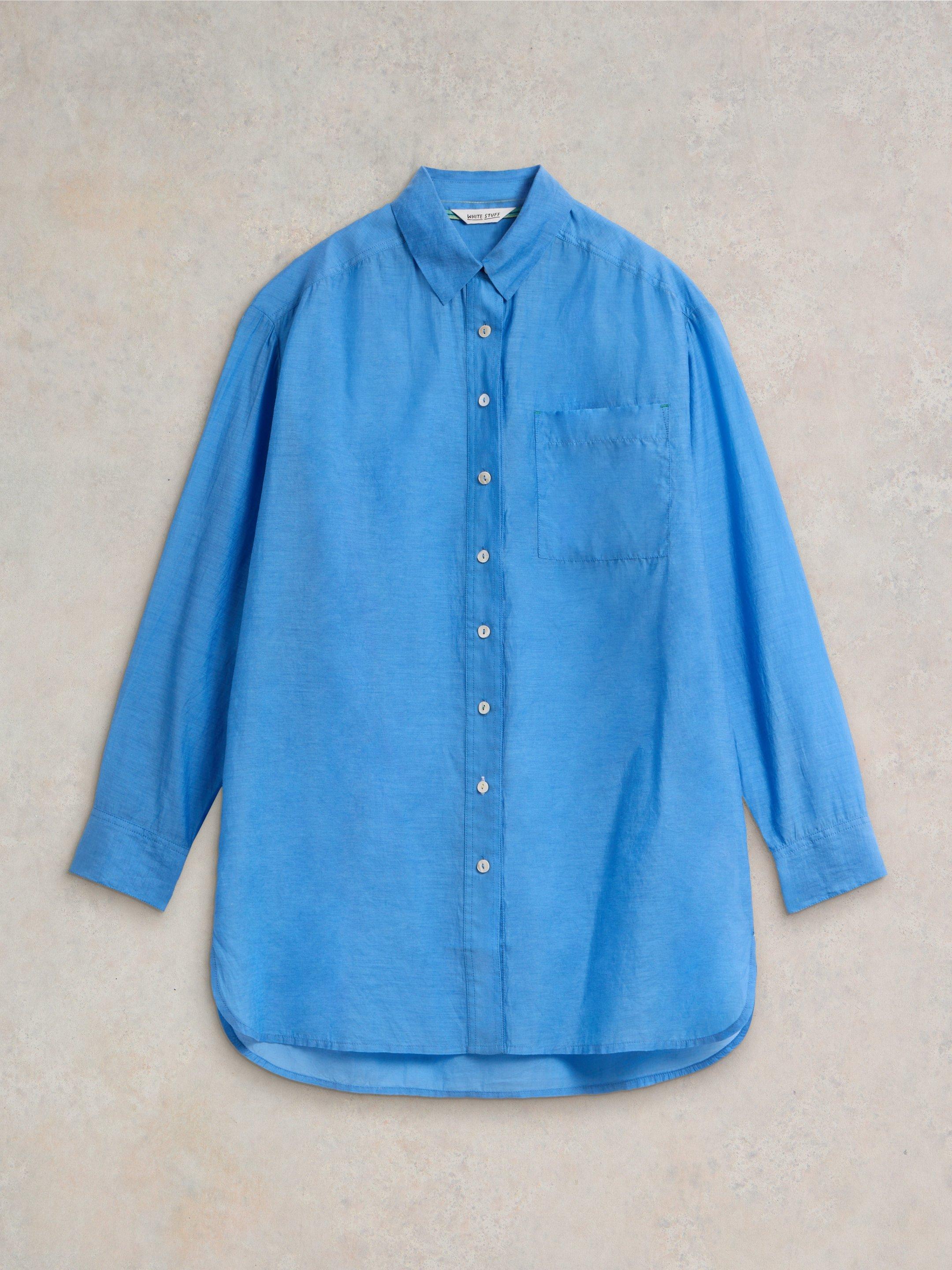 Delilah Cotton Silk Shirt in MID BLUE - FLAT FRONT