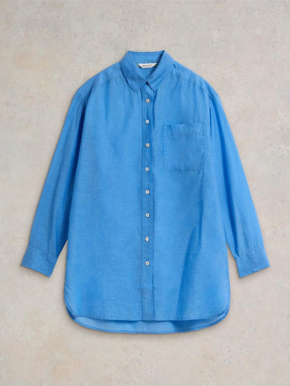 Delilah Cotton Silk Shirt in MID BLUE - FLAT FRONT