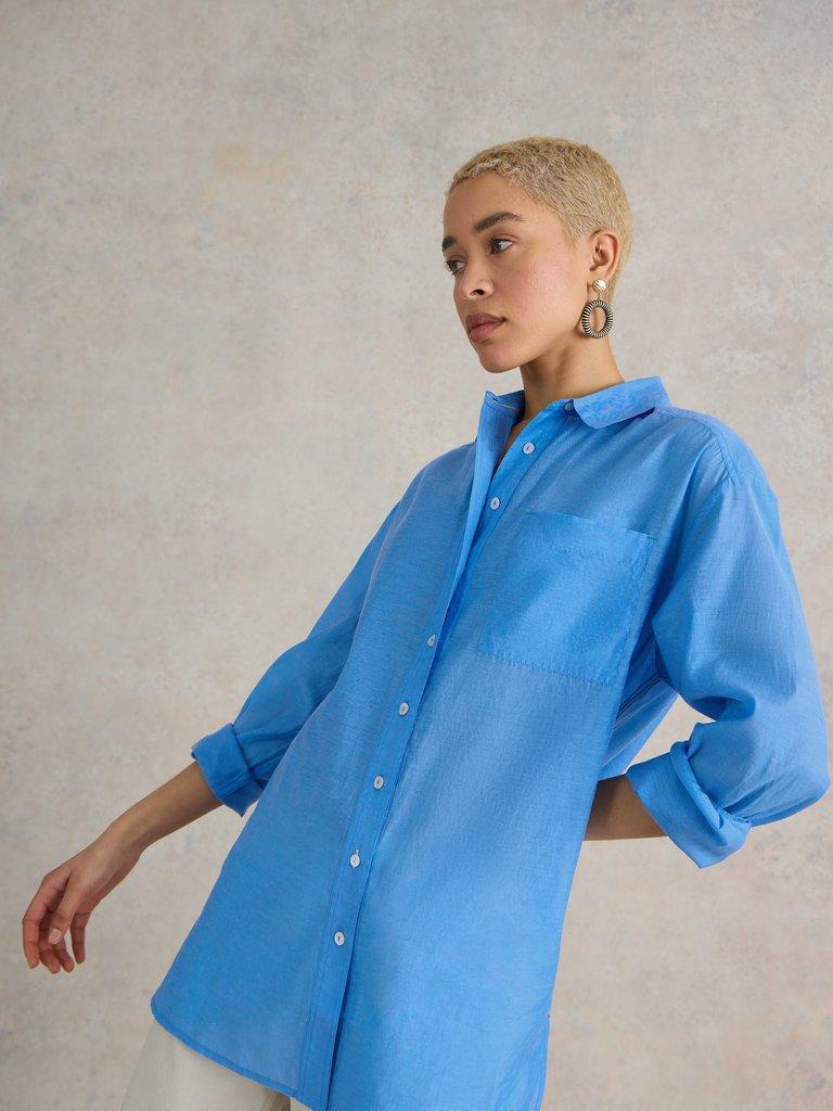 Delilah Cotton Silk Shirt in MID BLUE - LIFESTYLE