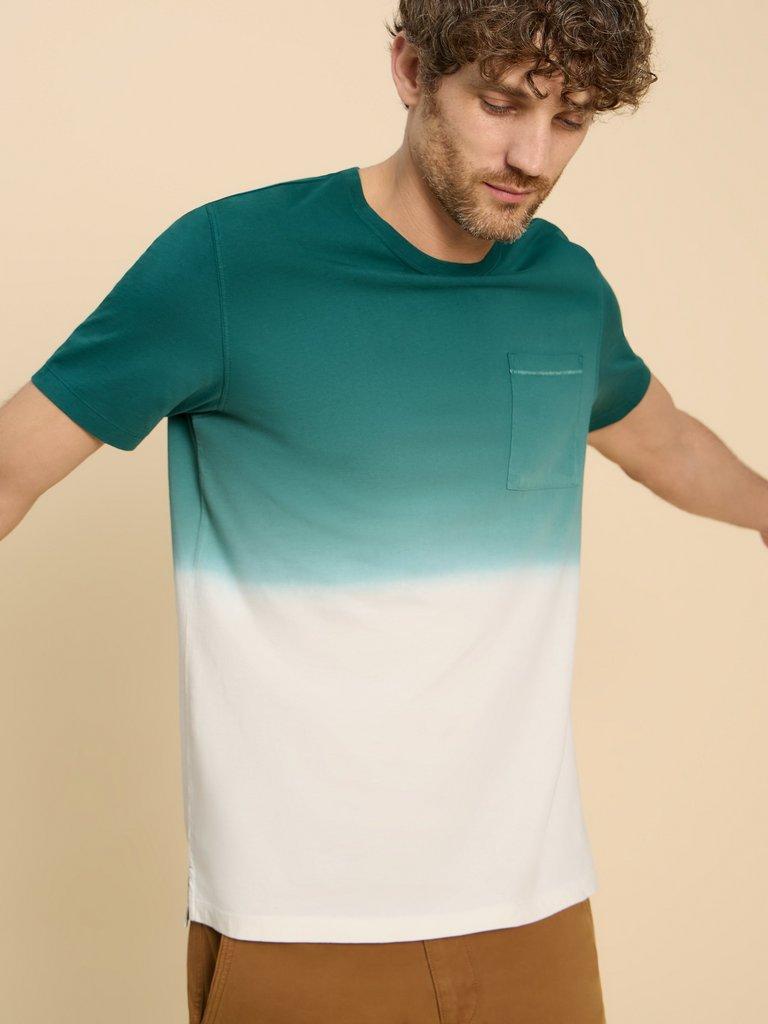 Abersoch Dip Dye SS Tee in TEAL MLT - MODEL FRONT