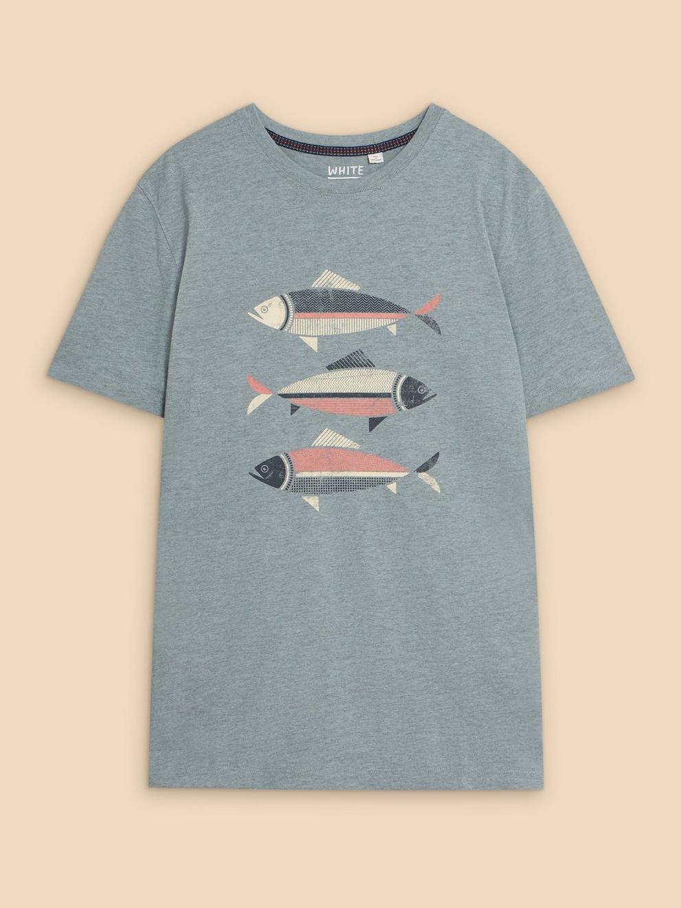 Fish Graphic Short Sleeve Tee in DENIM PR - FLAT FRONT