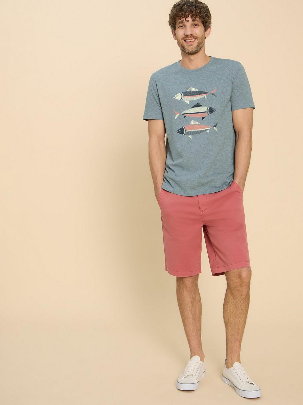 Fish Graphic Short Sleeve Tee in DENIM PR - MODEL FRONT