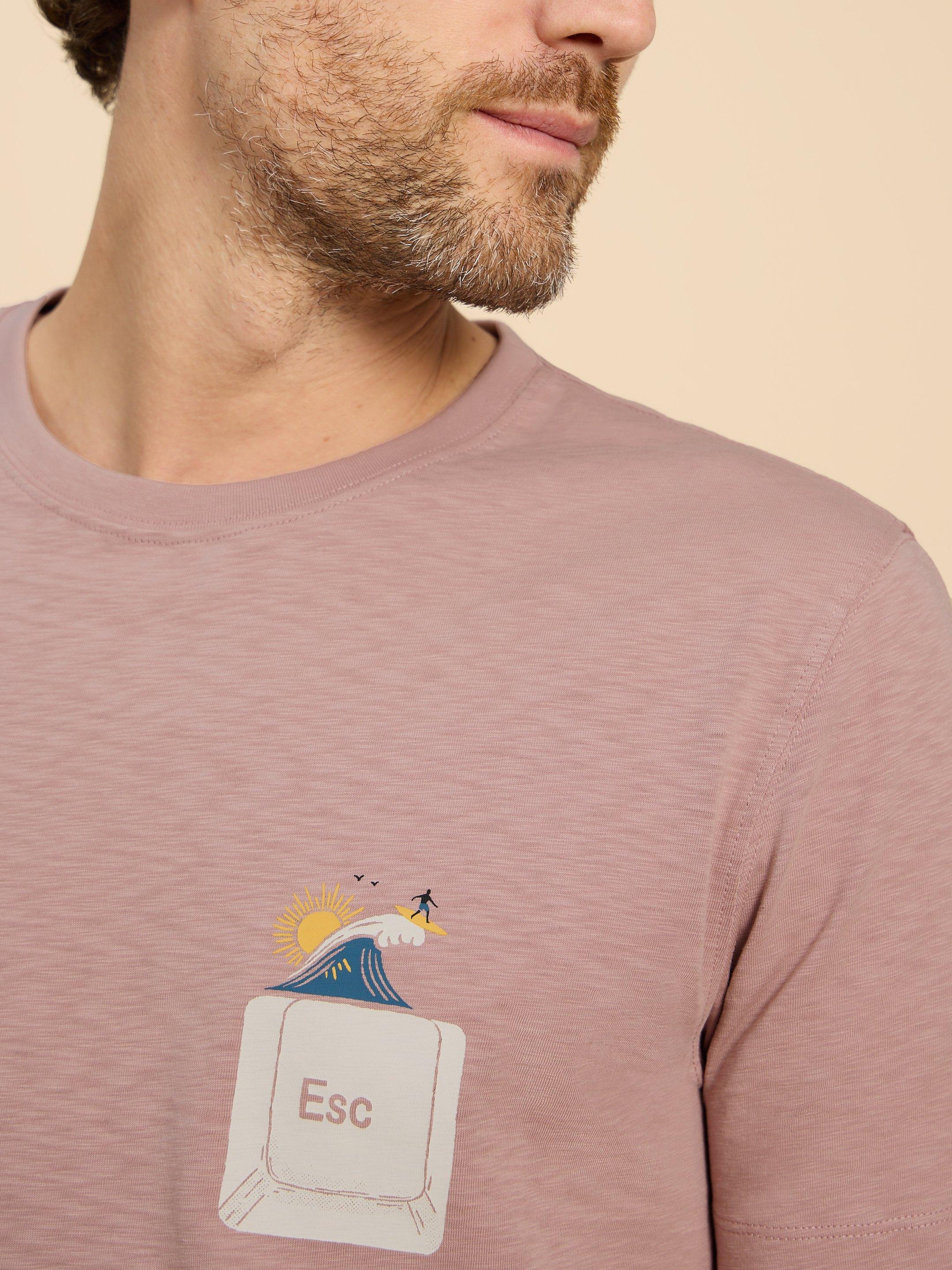 Escape Graphic Short Sleeve Tee in PINK PR - MODEL DETAIL