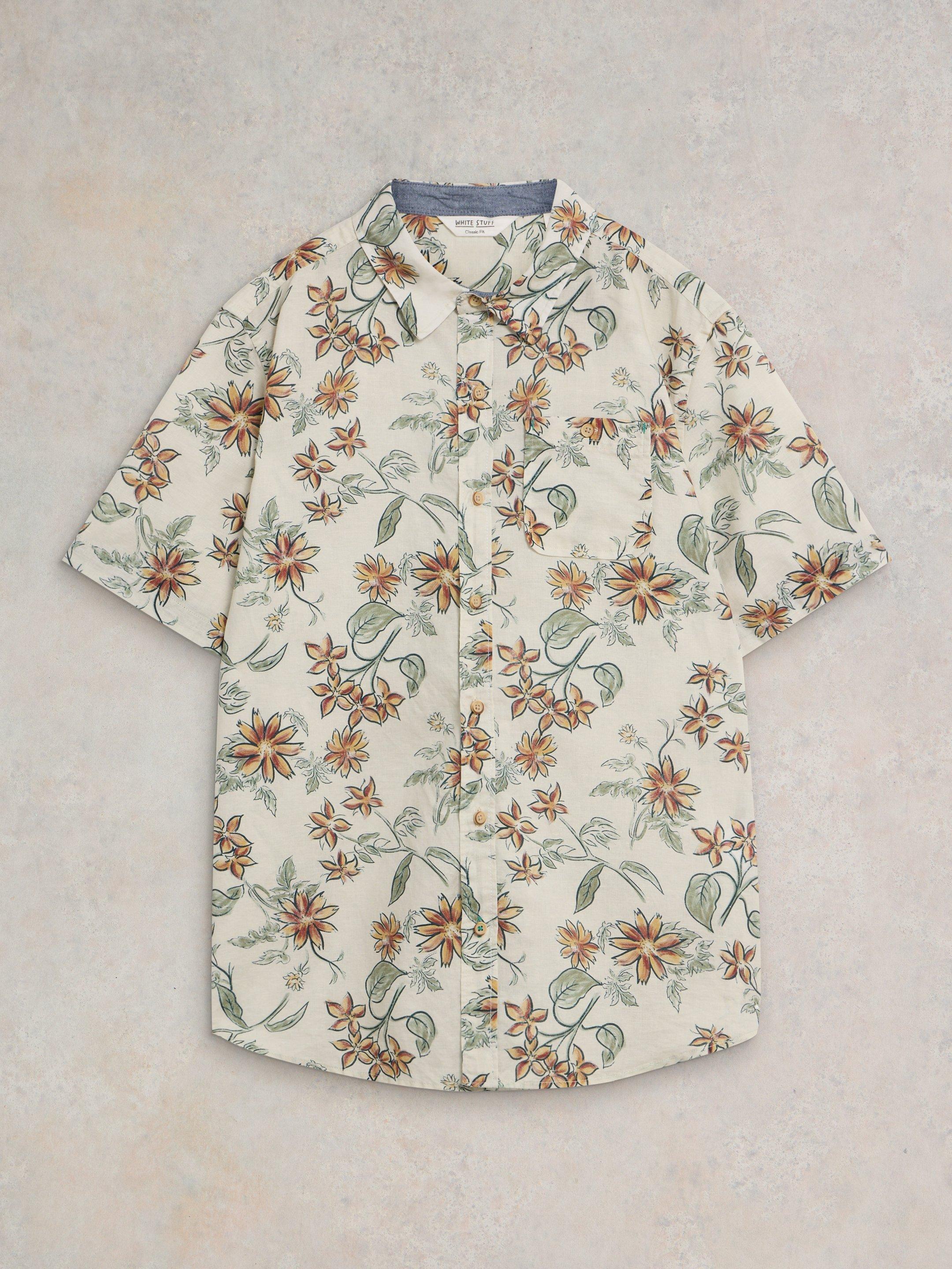 Floral Printed SS Shirt in NAT PR - FLAT FRONT