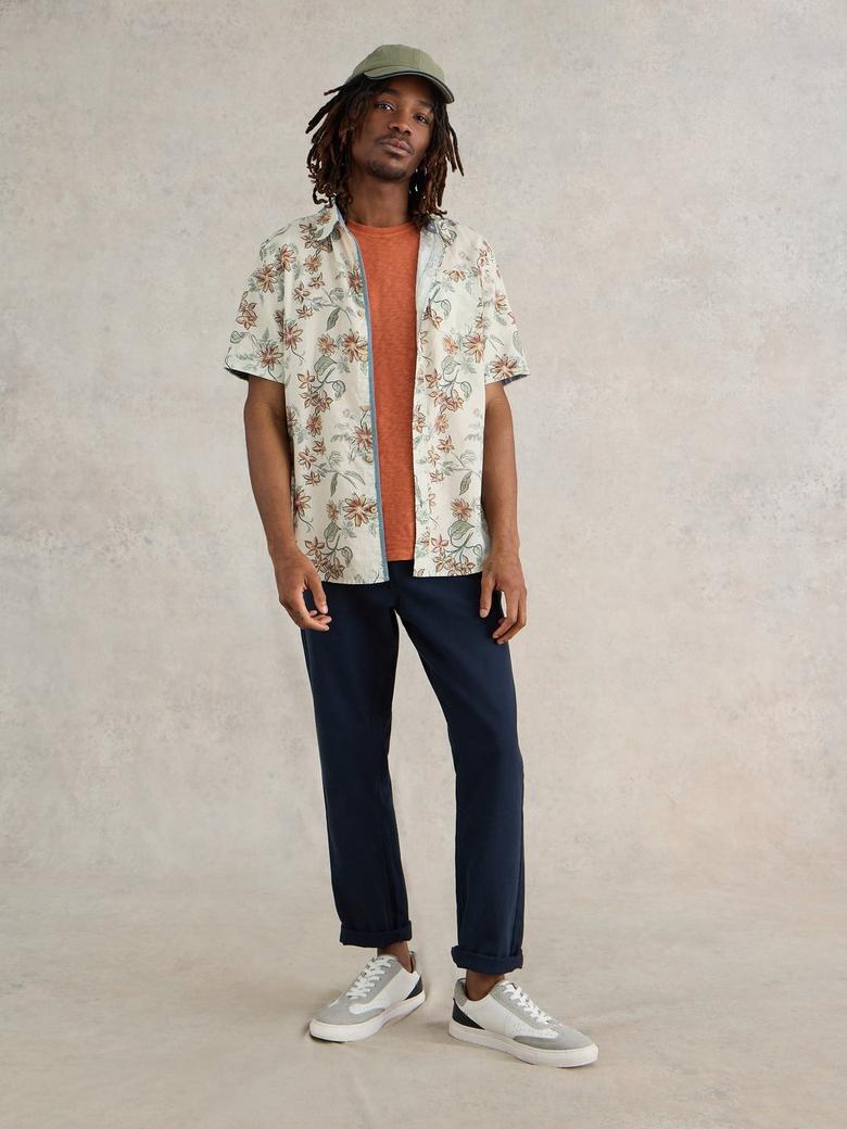 White Stuff Men's Floral Printed Shirt Organic Short Sleeve Button Fastening Top