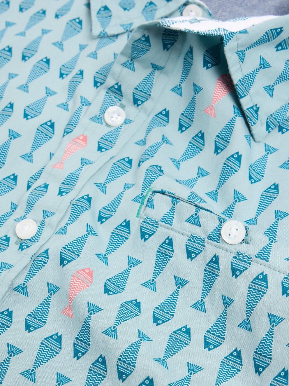 Geo Fish Printed SS Shirt in BLUE PR - FLAT DETAIL