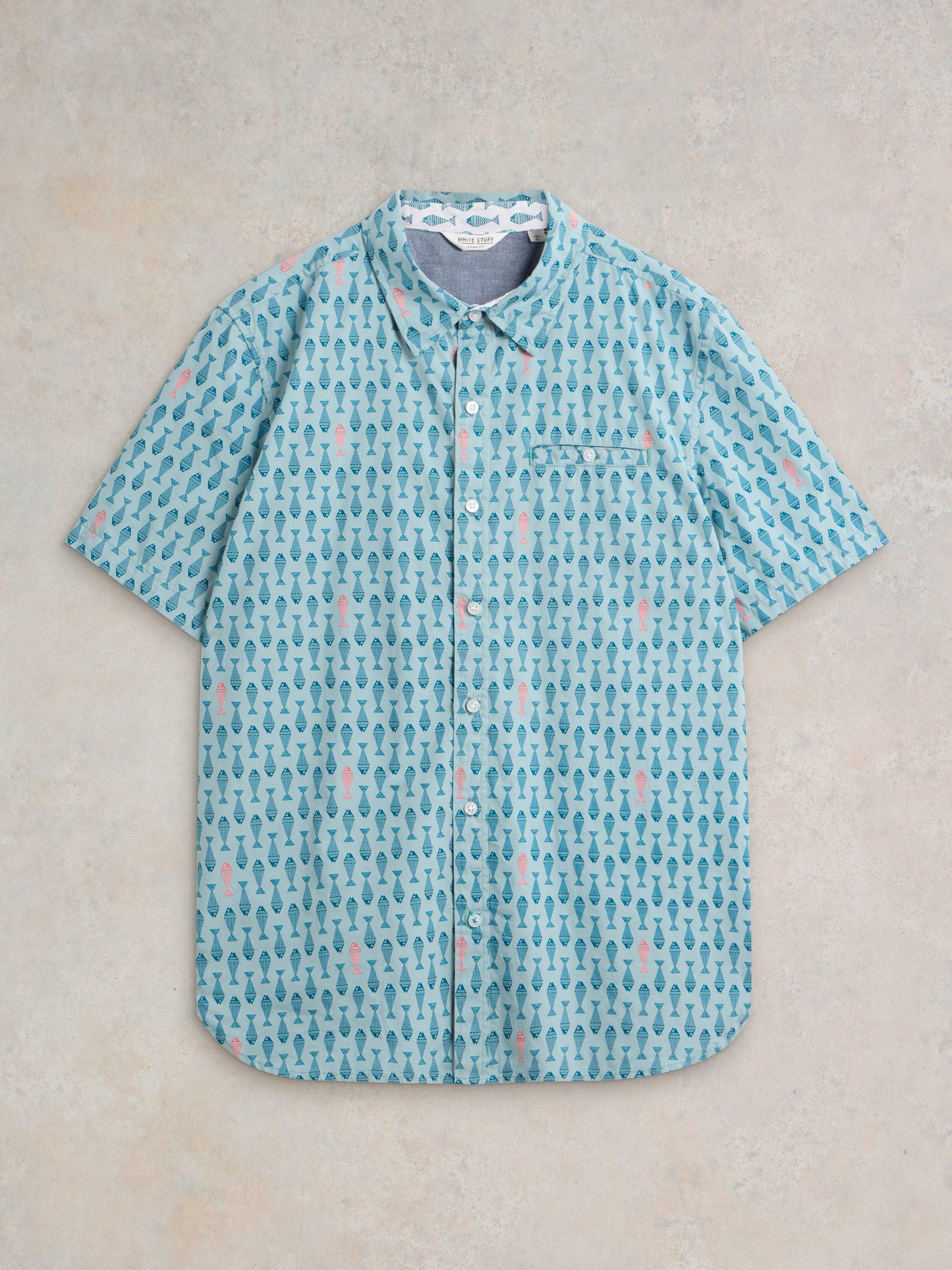 Geo Fish Printed SS Shirt in BLUE PR - FLAT FRONT