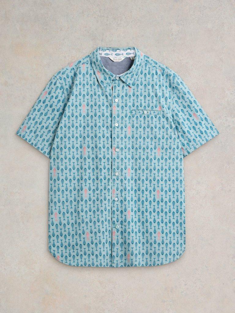 Geo Fish Printed SS Shirt in BLUE PR - FLAT FRONT