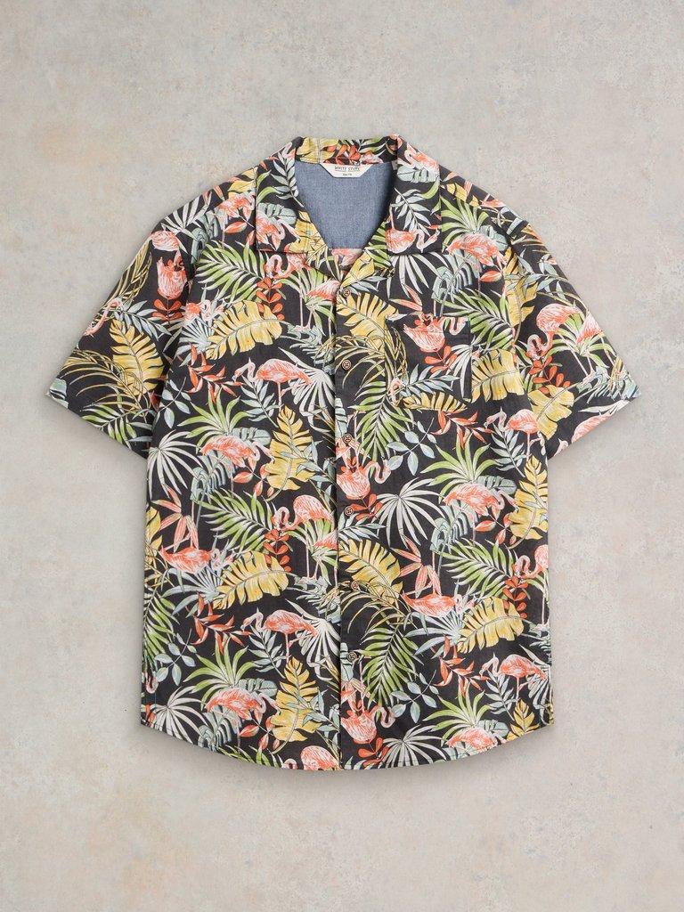 Flamingo Printed SS Shirt in BLK PR - FLAT FRONT