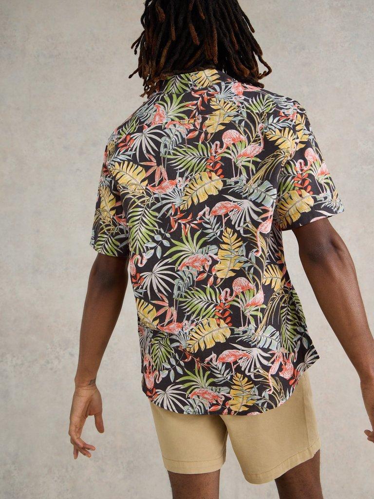 Flamingo Printed SS Shirt in BLK PR - MODEL BACK