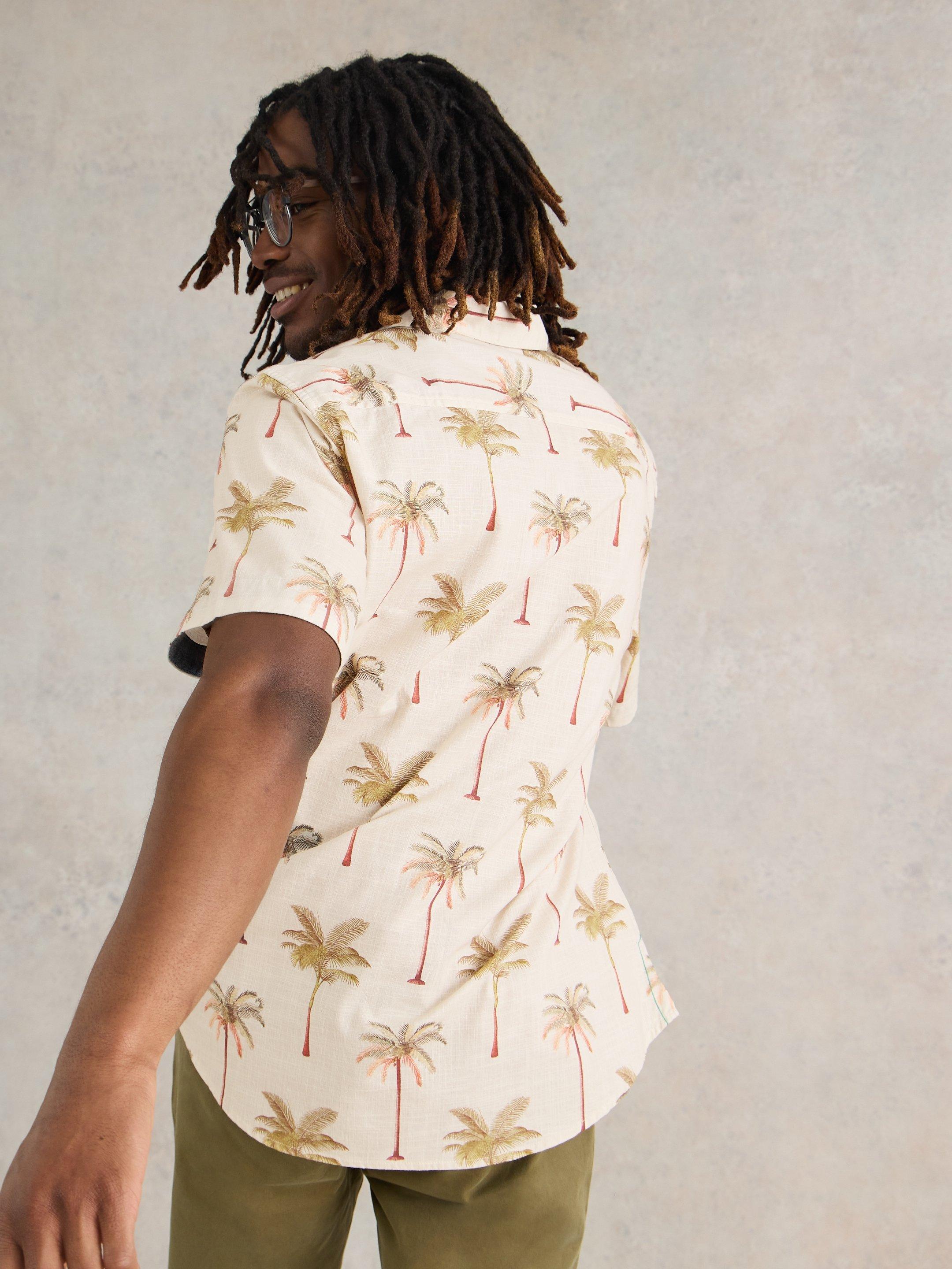 Palm Tree Printed Shirt in NAT PR - MODEL BACK