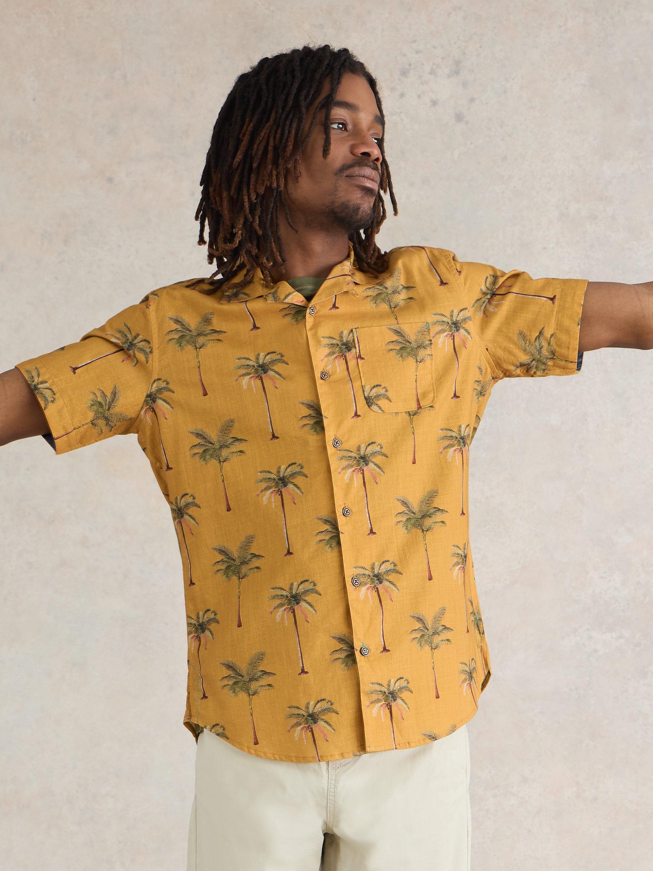 Palm Tree Printed Shirt in YELLOW PR - MODEL FRONT