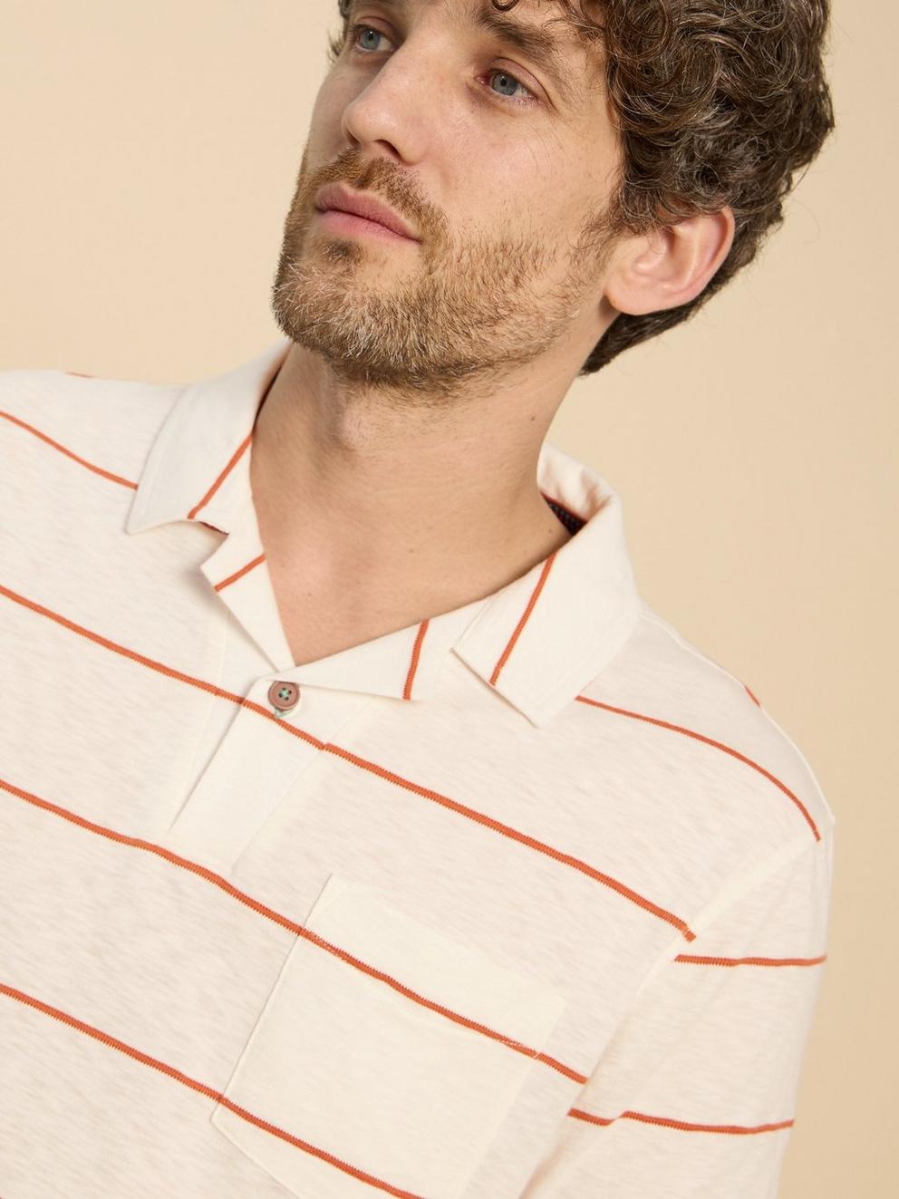 Jacquard Stripe Polo in NAT MLT - MODEL FRONT