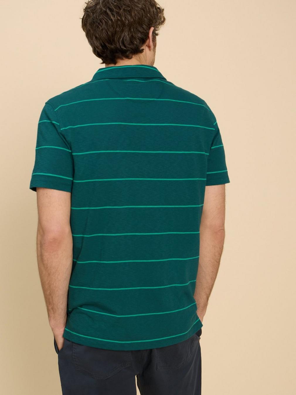 Jacquard Stripe Polo in TEAL MLT - MODEL BACK