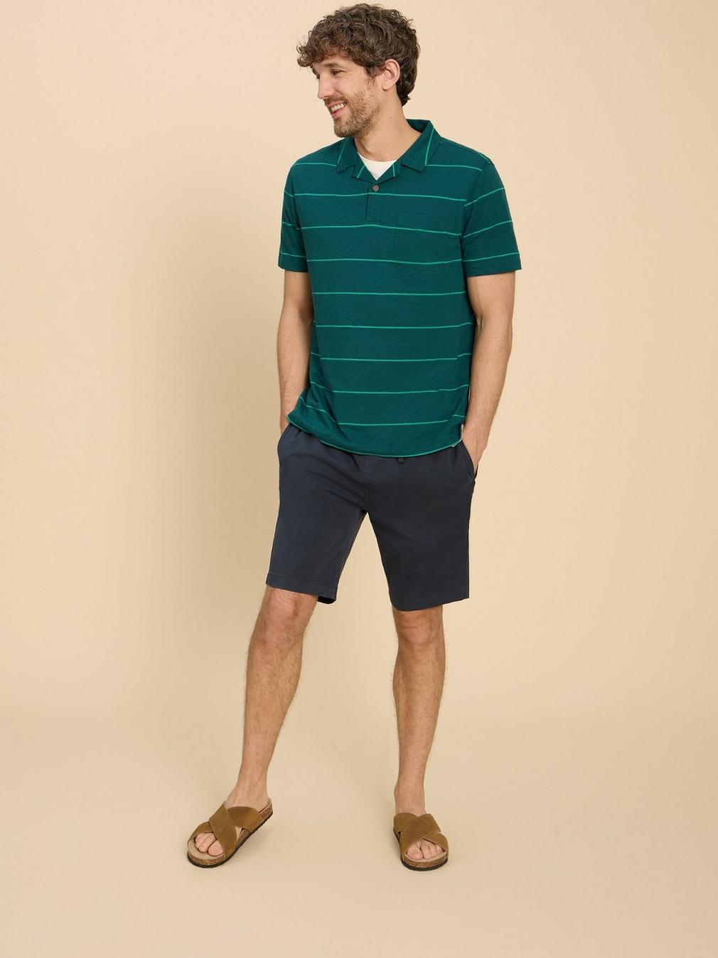 Jacquard Stripe Polo in TEAL MLT - MODEL DETAIL