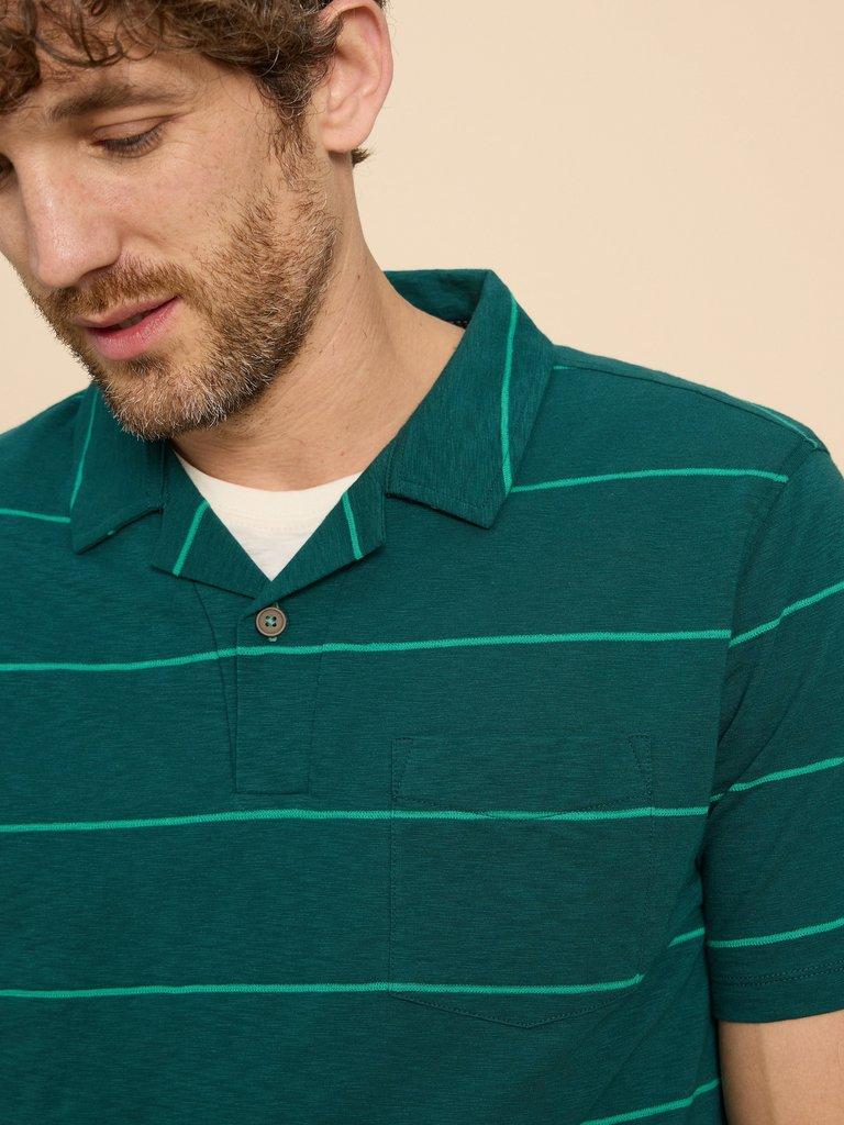 Jacquard Stripe Polo in TEAL MLT - MODEL FRONT