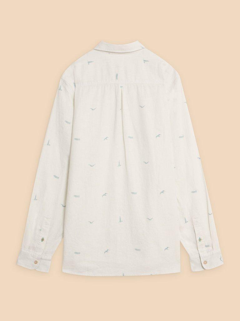 Lighthouse Print Linen Shirt in WHITE PR - FLAT BACK