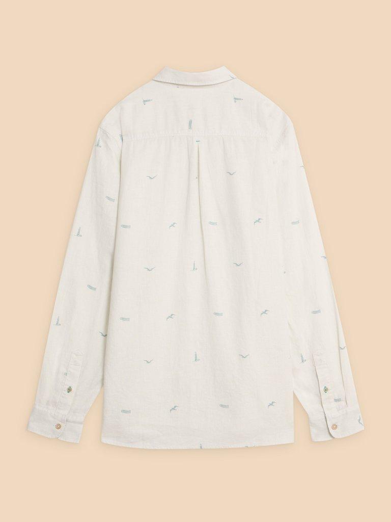 Lighthouse Print Linen Shirt in WHITE PR - FLAT BACK