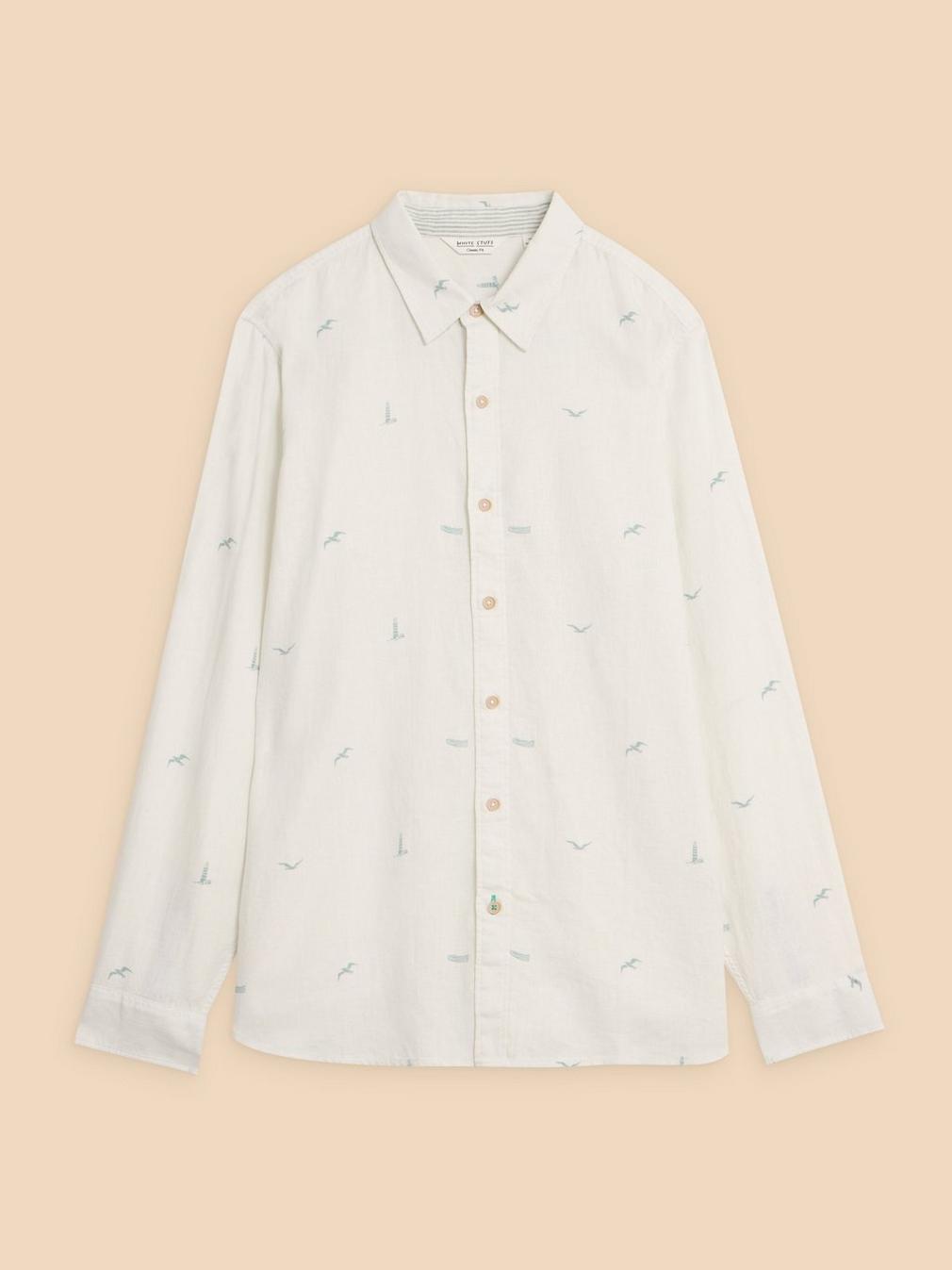 Lighthouse Print Linen Shirt in WHITE PR - FLAT FRONT