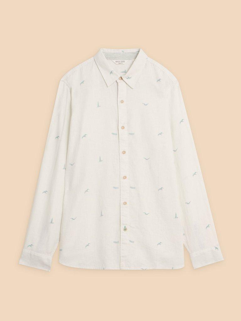 Lighthouse Print Linen Shirt in WHITE PR - FLAT FRONT