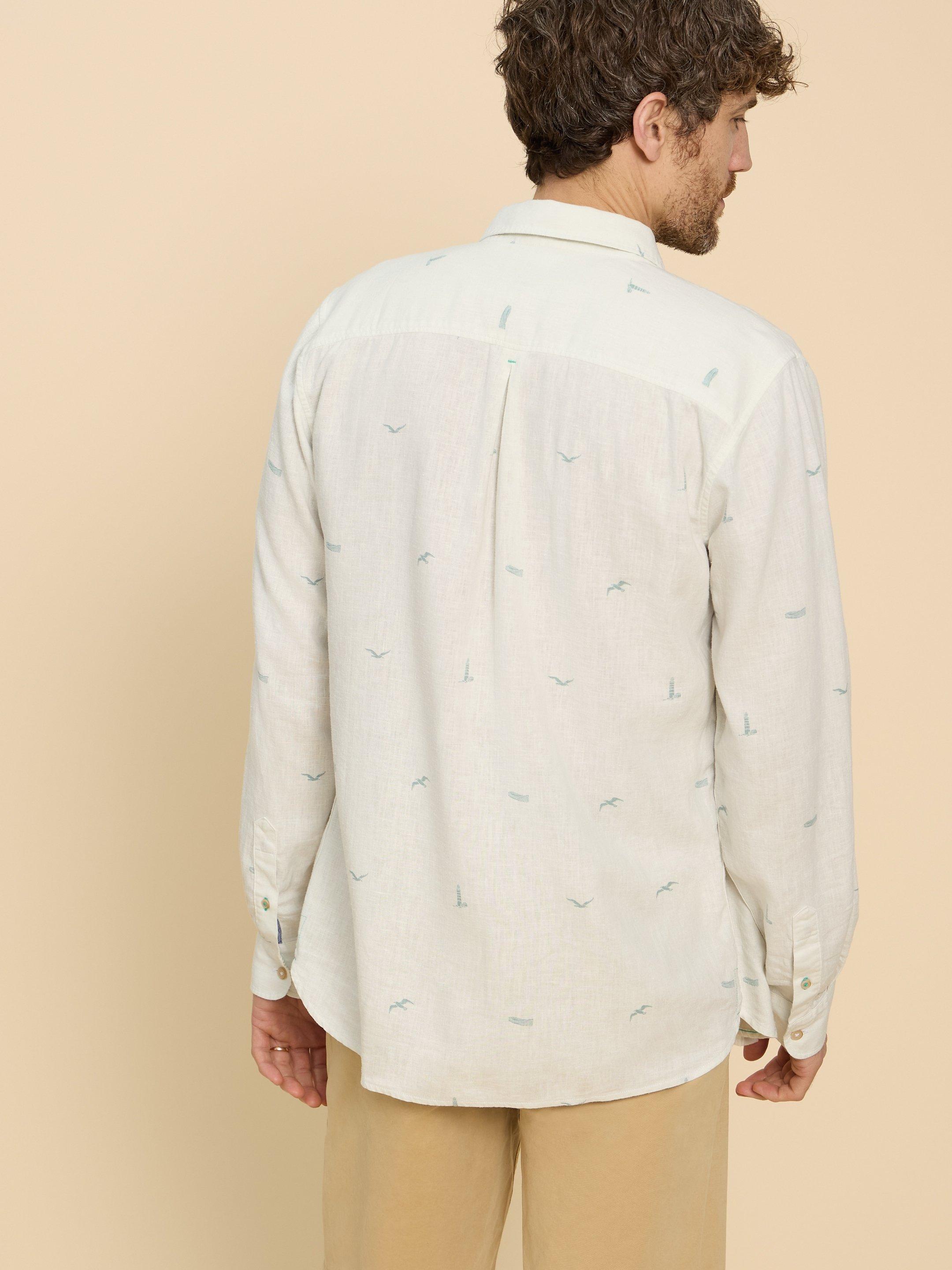 Lighthouse Print Linen Shirt in WHITE PR - MODEL BACK