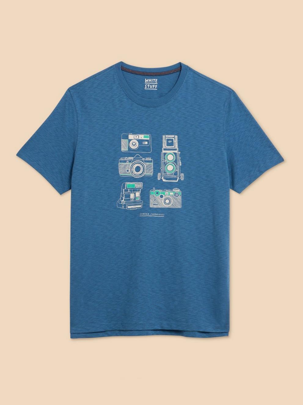 Camera Chronicles Graphic Tee in BLUE PR - FLAT FRONT