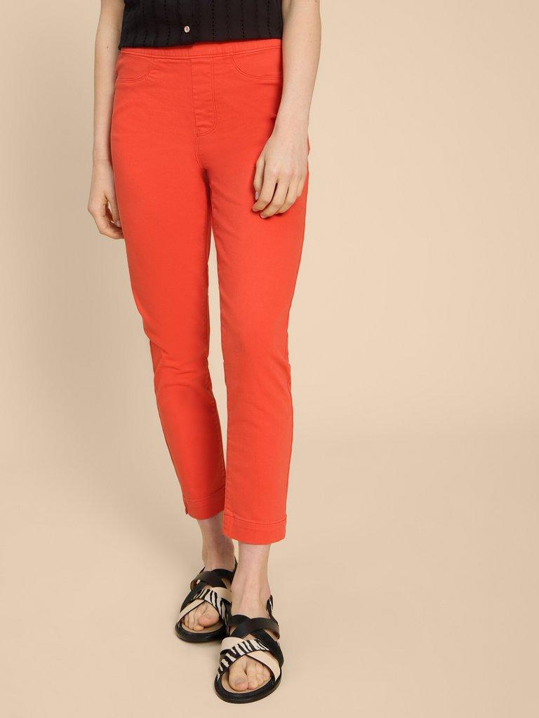 Janey Cotton Cropped Jegging in BRT ORANGE - MODEL DETAIL