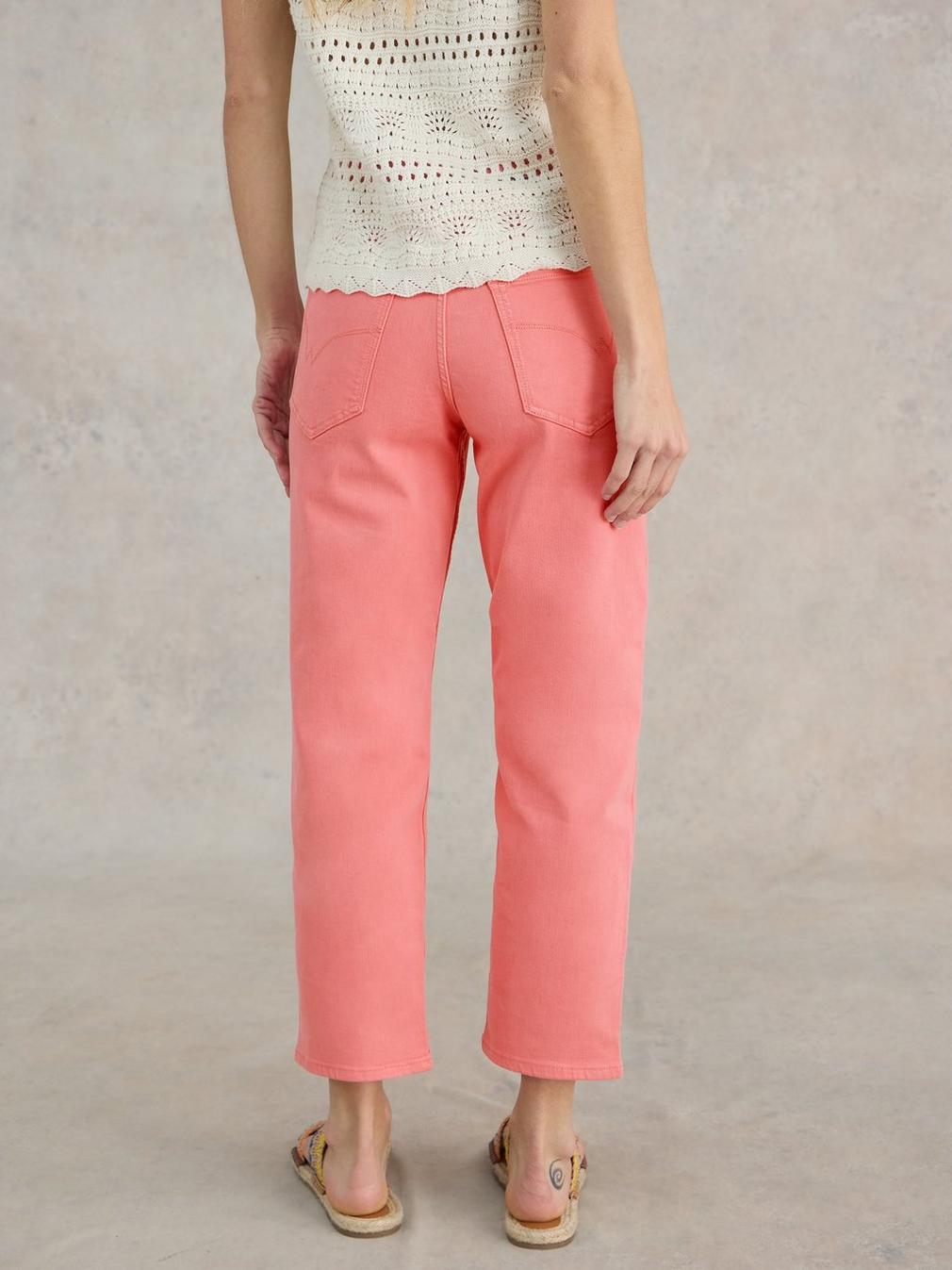 Blake Straight Cropped Jean in BRT PINK - MODEL BACK