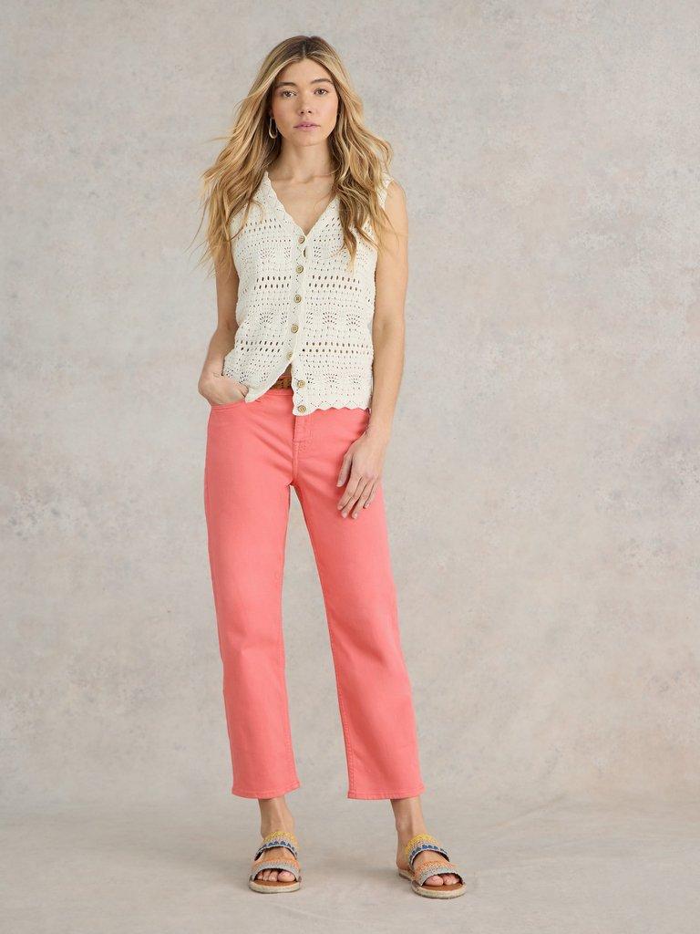 Blake Straight Cropped Jean in BRT PINK - MODEL FRONT