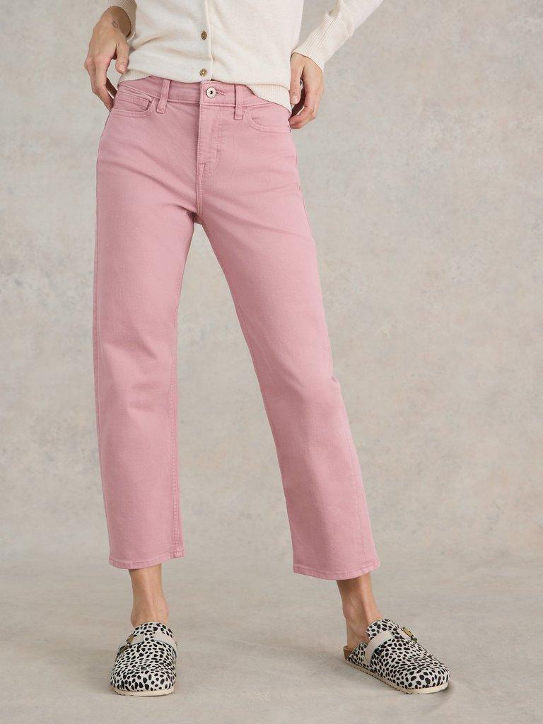 Blake Straight Cropped Jean in DUS PINK - MODEL DETAIL