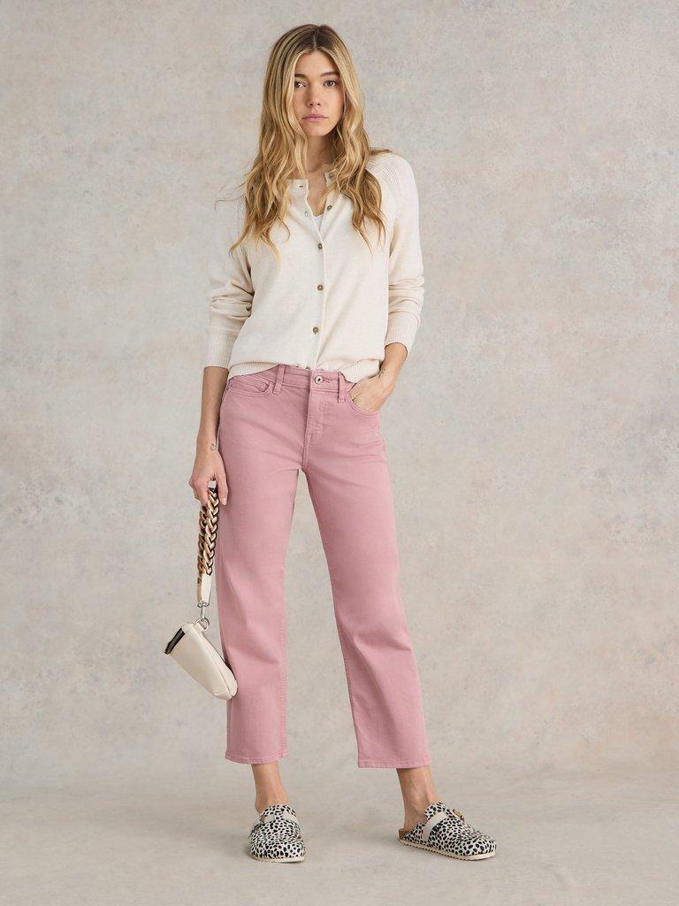 Blake Straight Cropped Jean in DUS PINK - MODEL FRONT