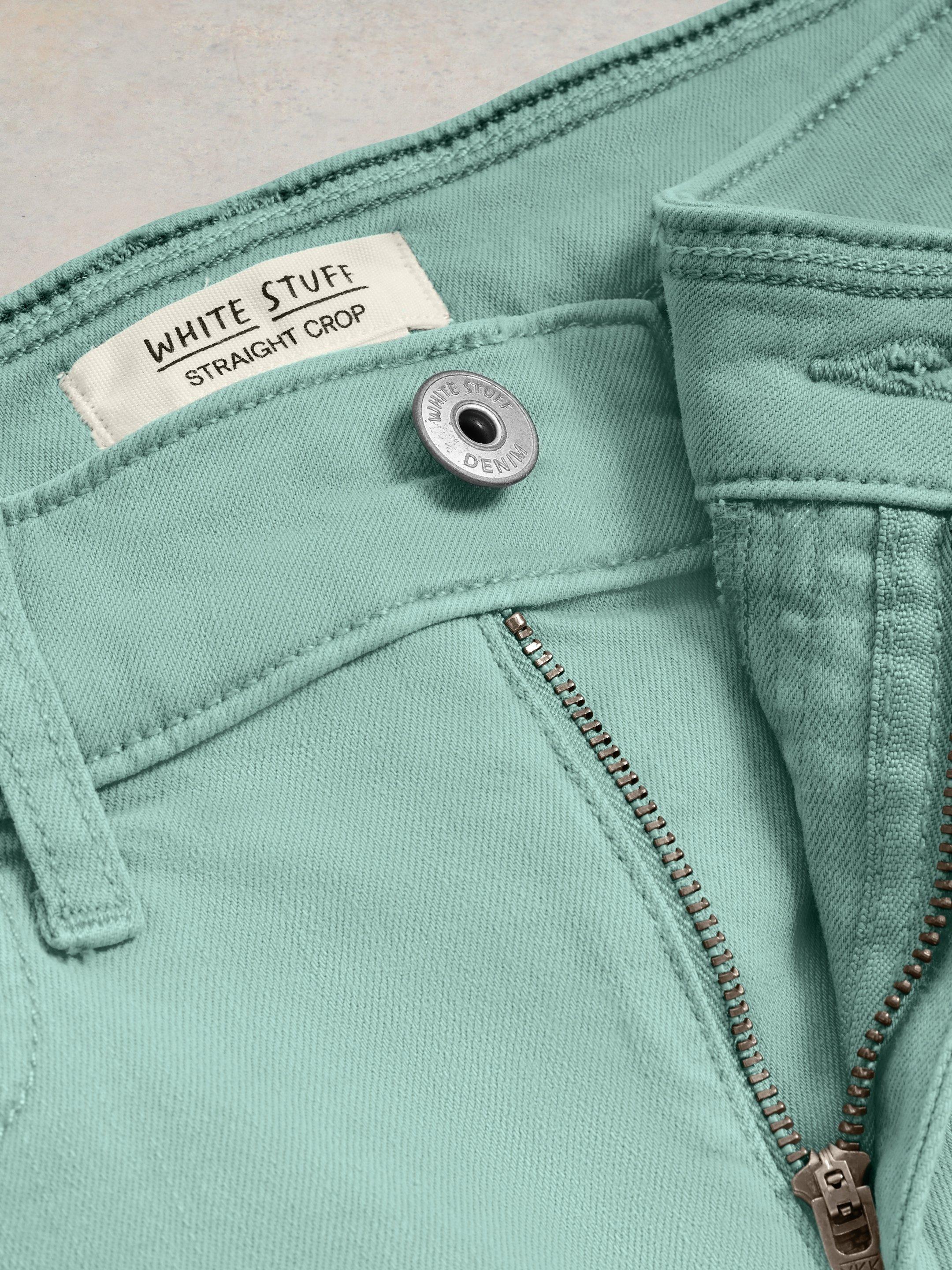 Blake Straight Cropped Jean in MID TEAL - FLAT DETAIL