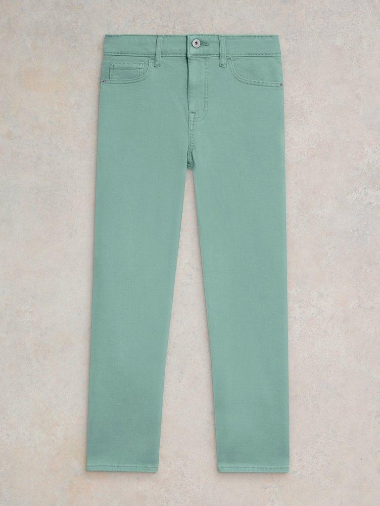 Blake Straight Cropped Jean in MID TEAL - FLAT FRONT
