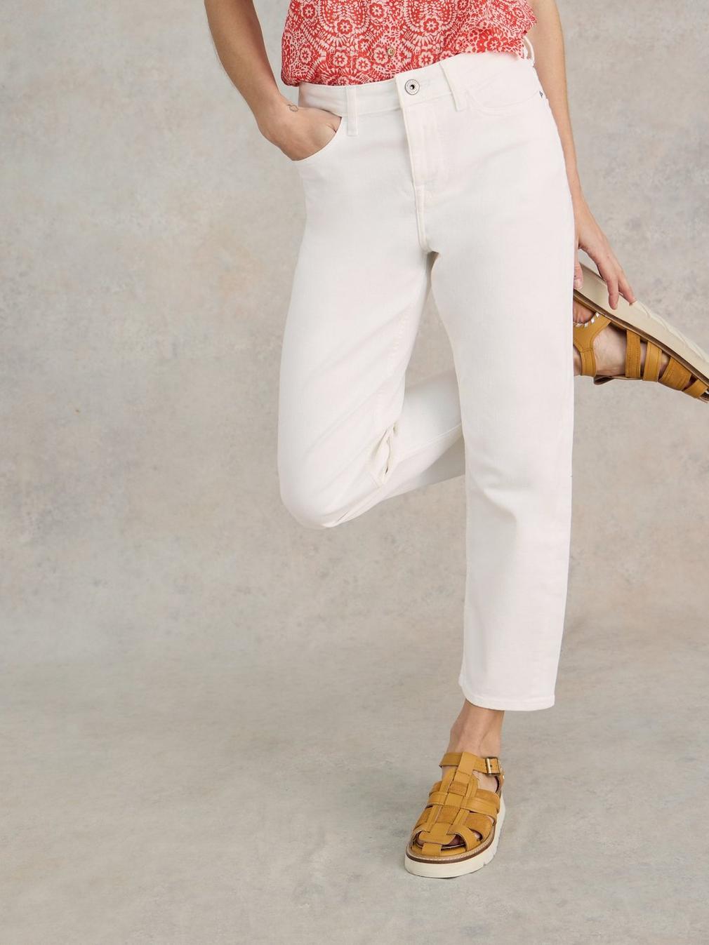 Blake Straight Cropped Jean in NAT WHITE - MODEL DETAIL