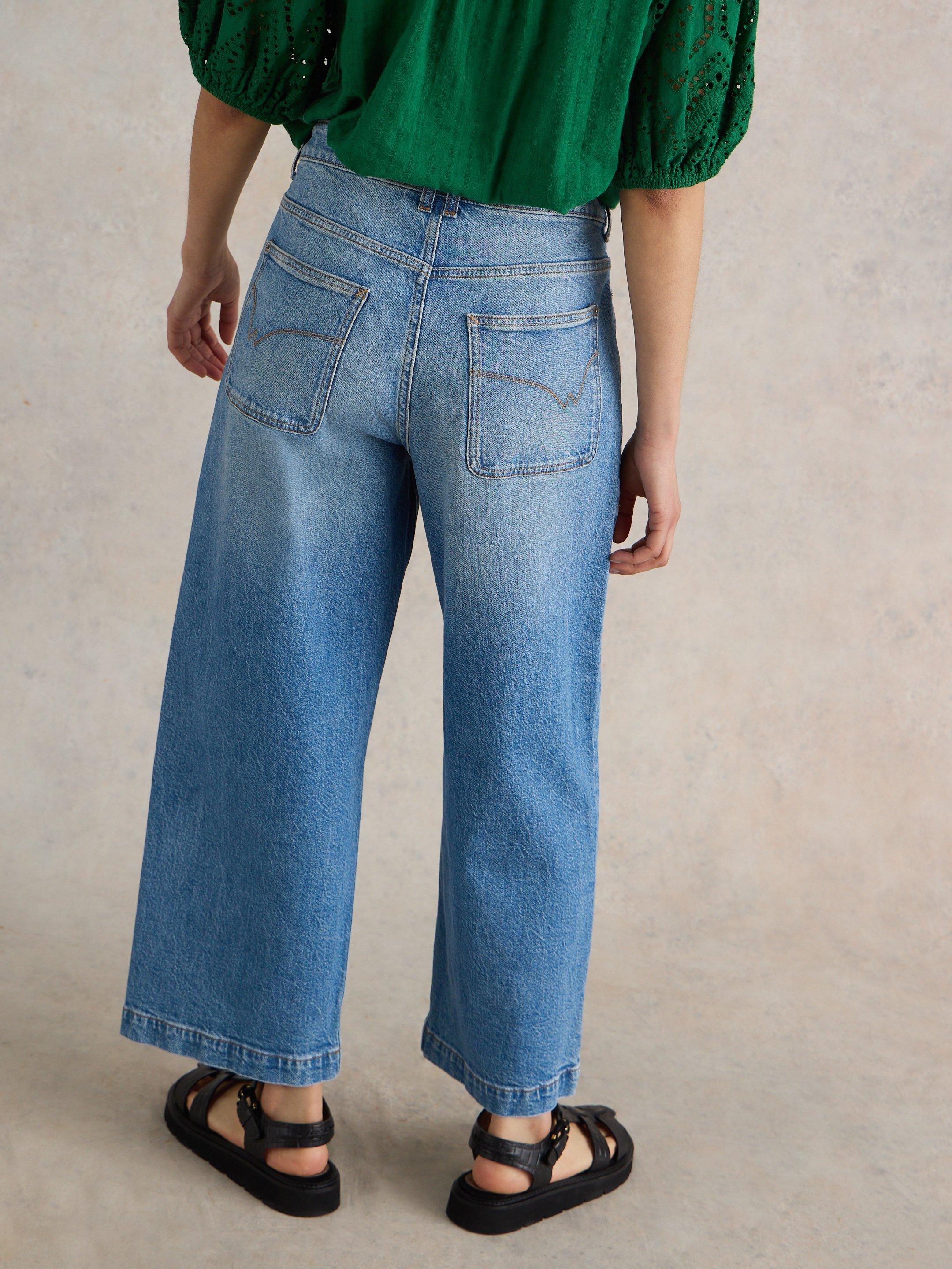 Tia Wide Leg Crop Jean in MID DENIM - MODEL BACK