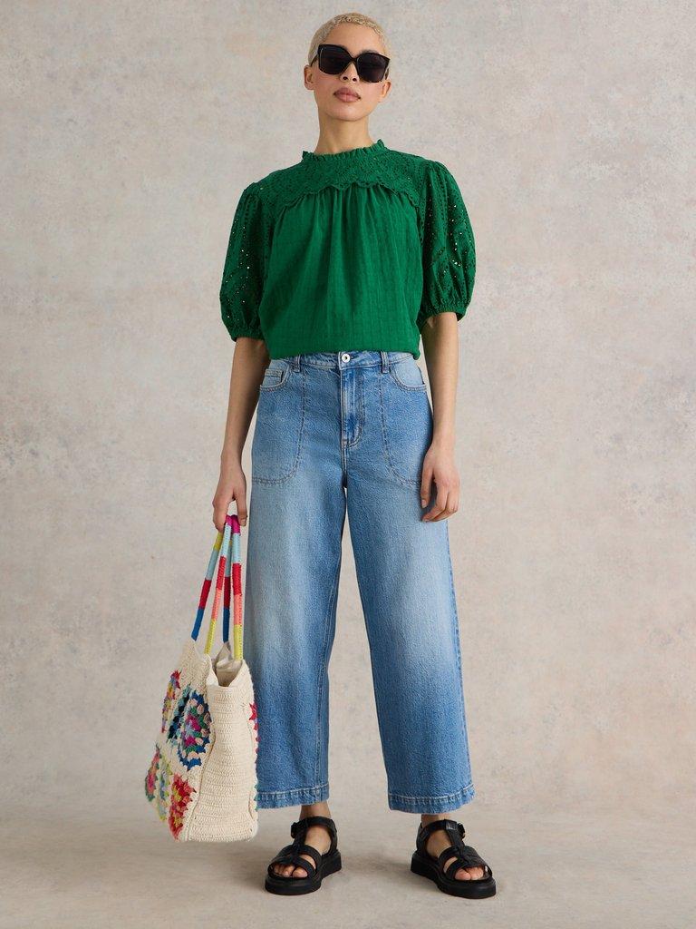 Tia Wide Leg Crop Jean in MID DENIM - MODEL FRONT