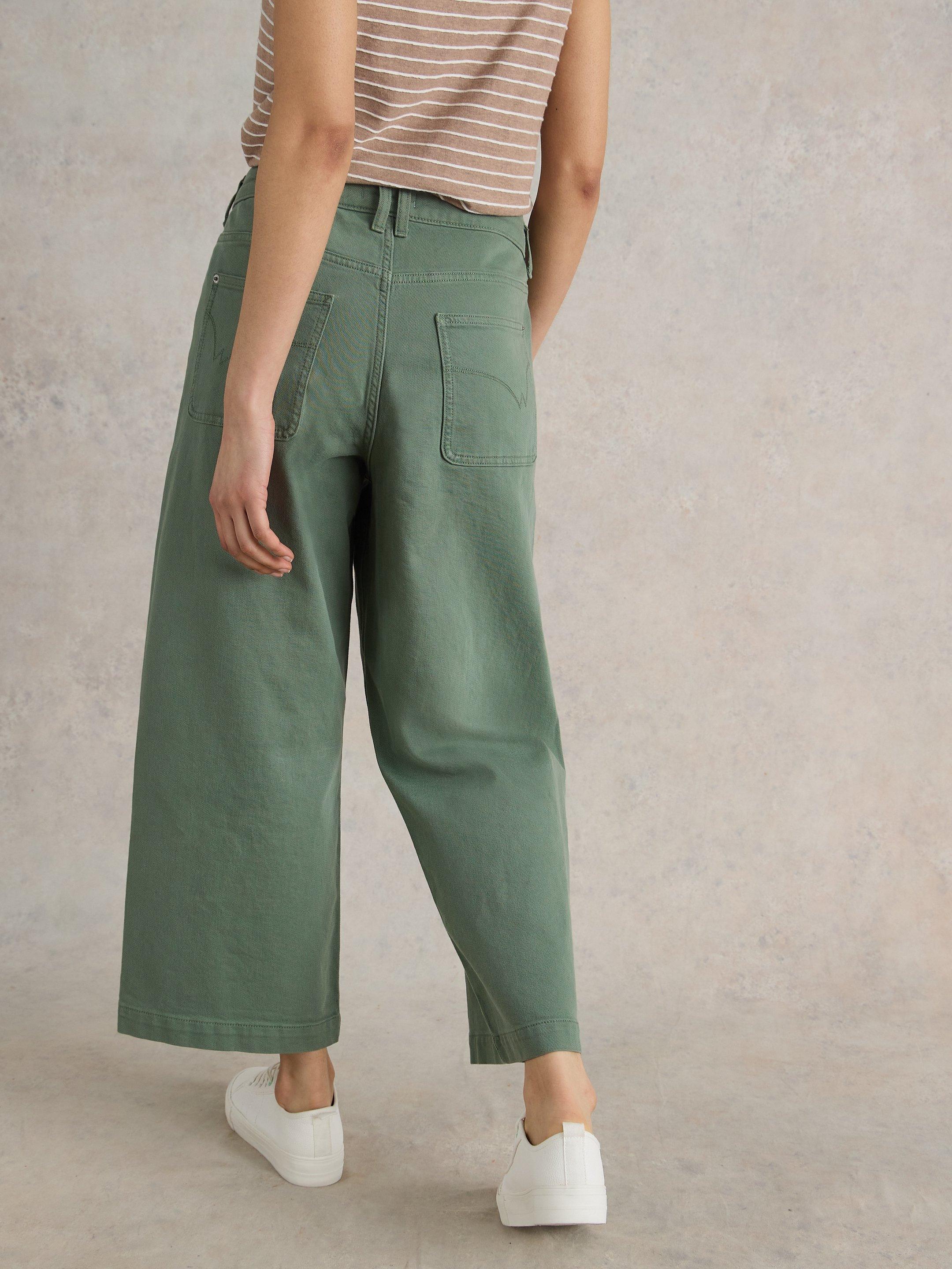 Tia Wide Leg Crop Jean in MID GREEN - MODEL BACK