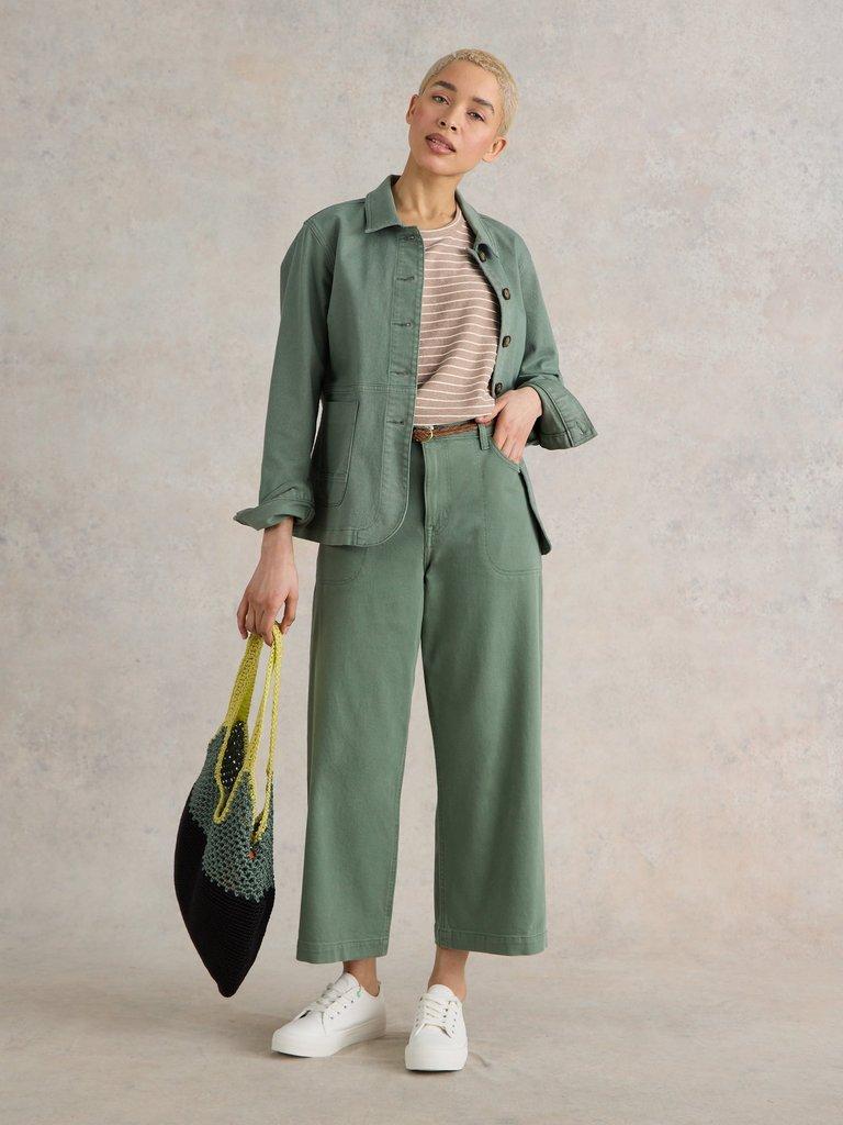 Tia Wide Leg Crop Jean in MID GREEN - MODEL FRONT