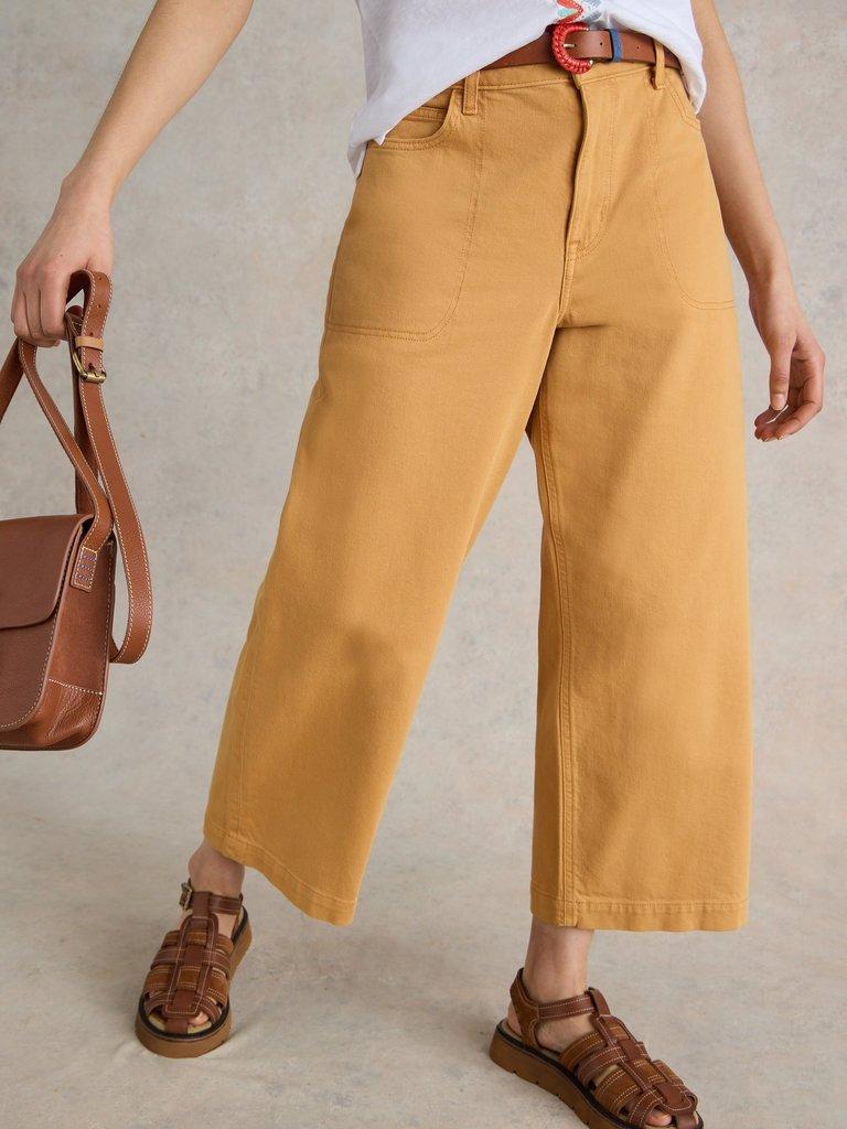 Tia Wide Leg Crop Jean in MID YELLOW - MODEL FRONT