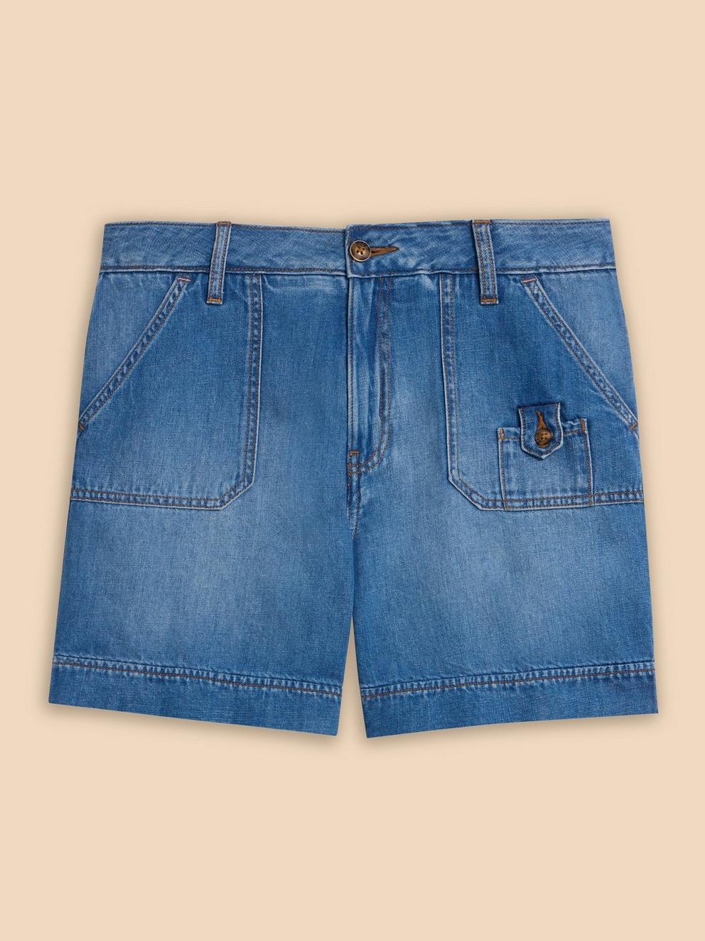 Mollie Combat Denim Shorts in MID DENIM - FLAT FRONT