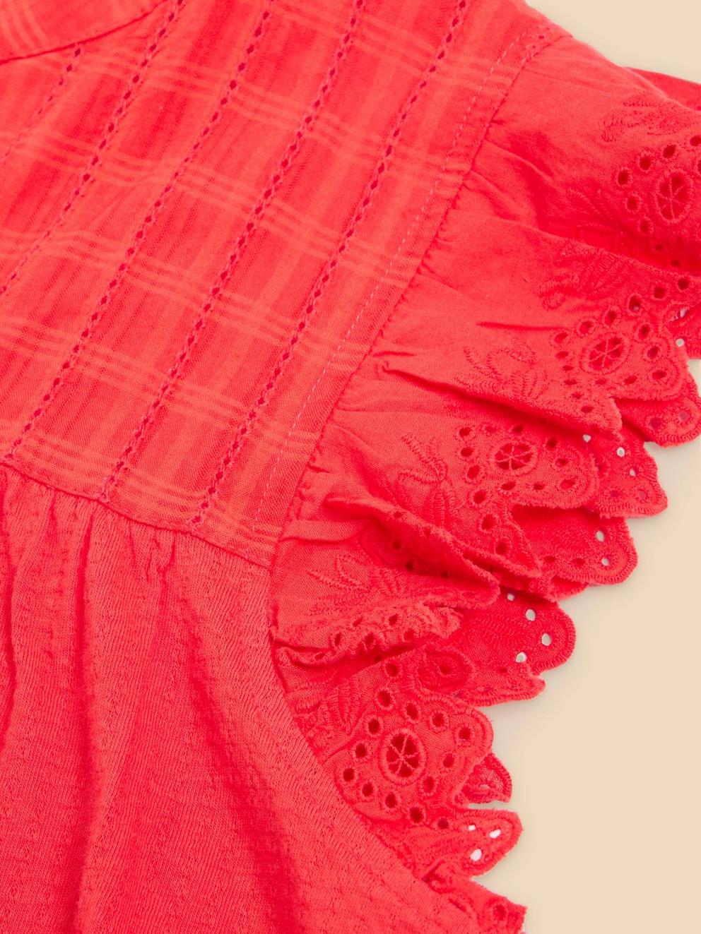 TESSA WOVEN FRILL TOP in BRT ORANGE - FLAT DETAIL