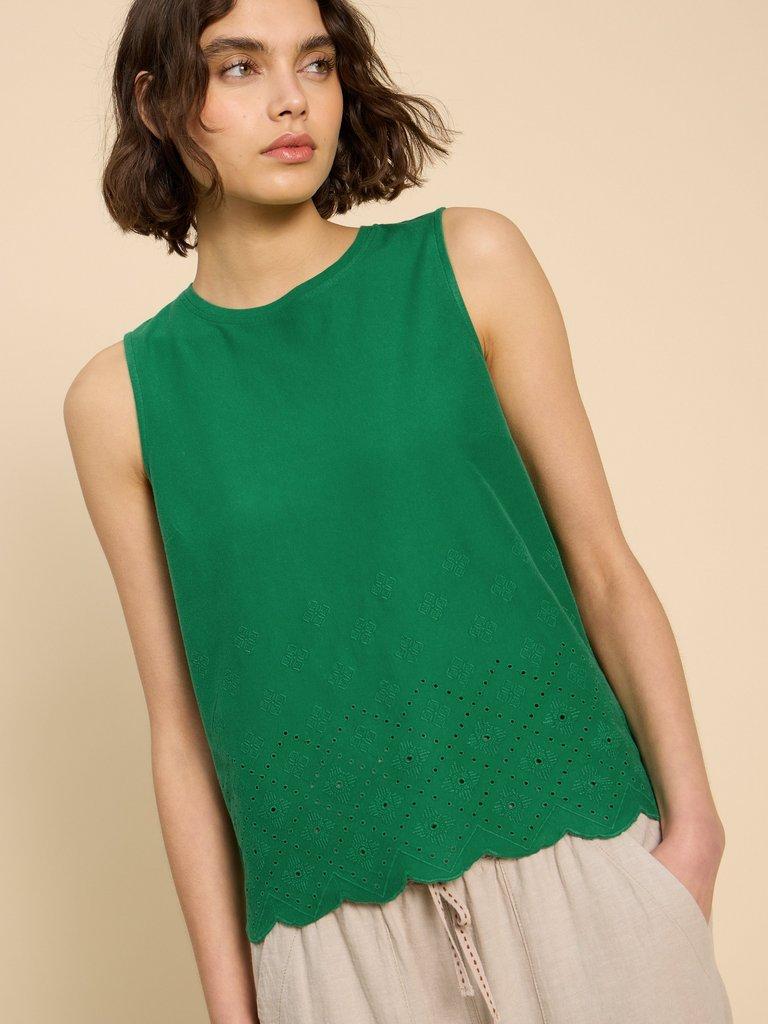 SILVIA CUT OUT VEST in BRT GREEN - MODEL DETAIL