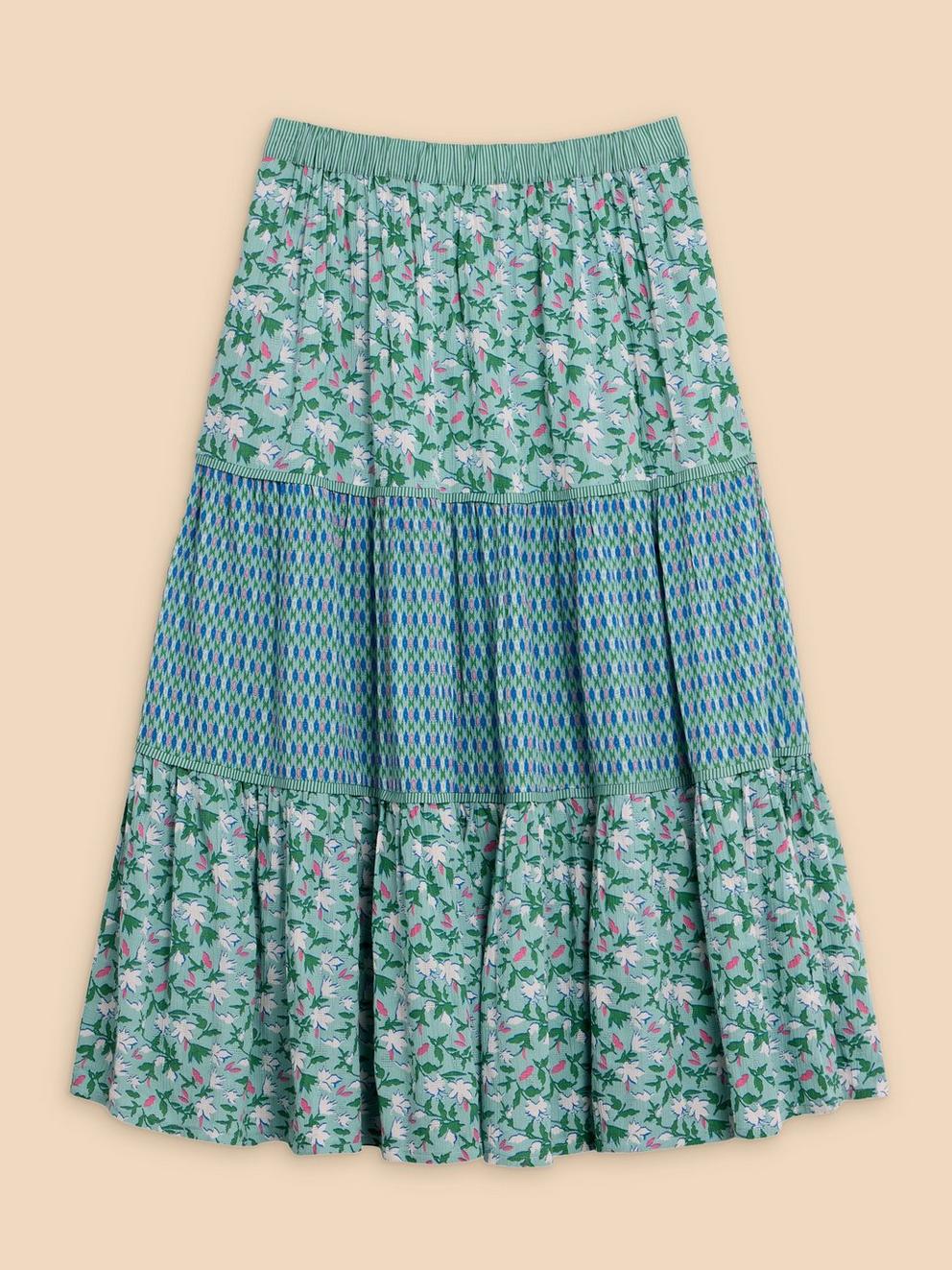 Mabel Mixed Print Skirt in TEAL PR - FLAT BACK