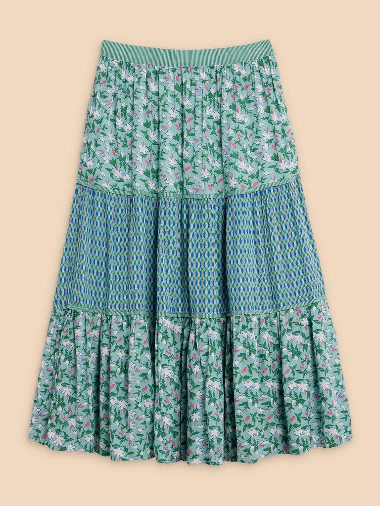 Mabel Mixed Print Skirt in TEAL PR - FLAT FRONT