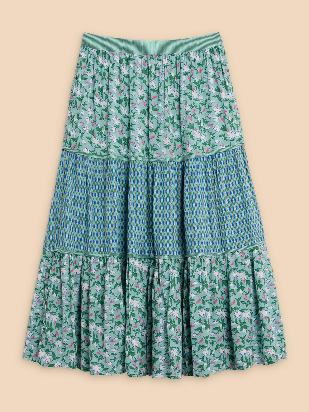 Mabel Mixed Print Skirt in TEAL PR - FLAT FRONT